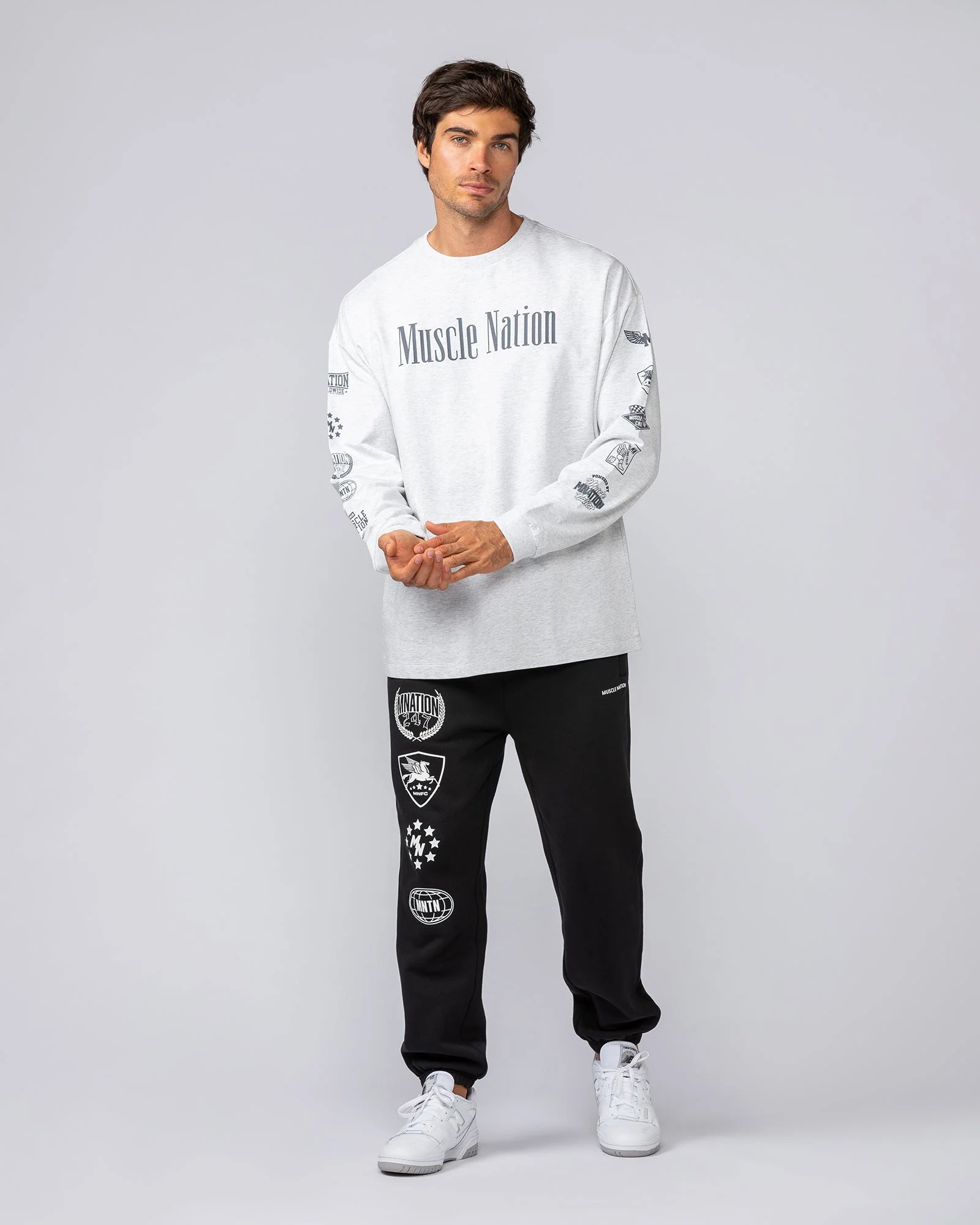Alpha Loopback Oversized Mens Long Sleeve - Snow Grey Marl - Image 5