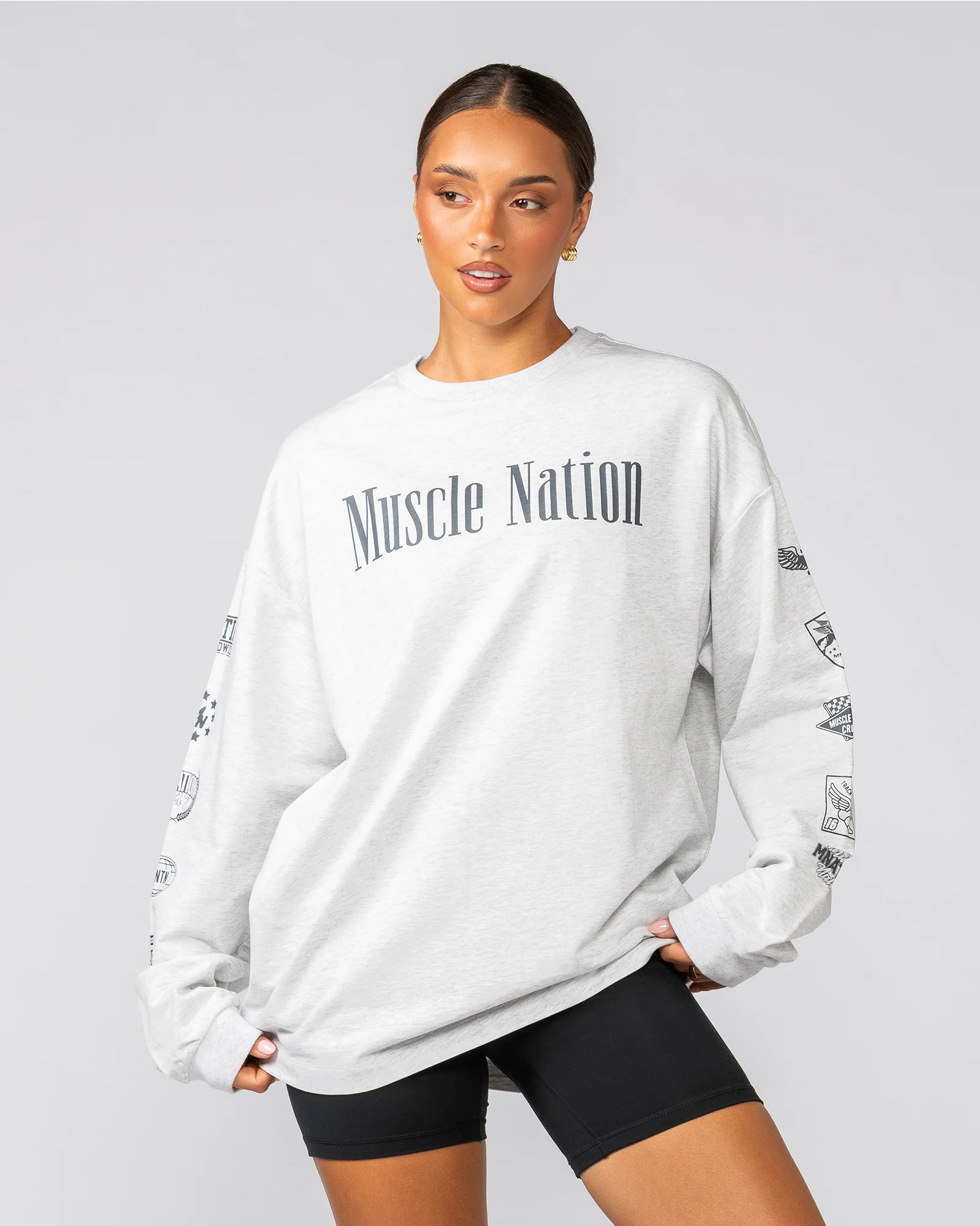 Alpha Loopback Oversized Mens Long Sleeve - Snow Grey Marl - Image 6