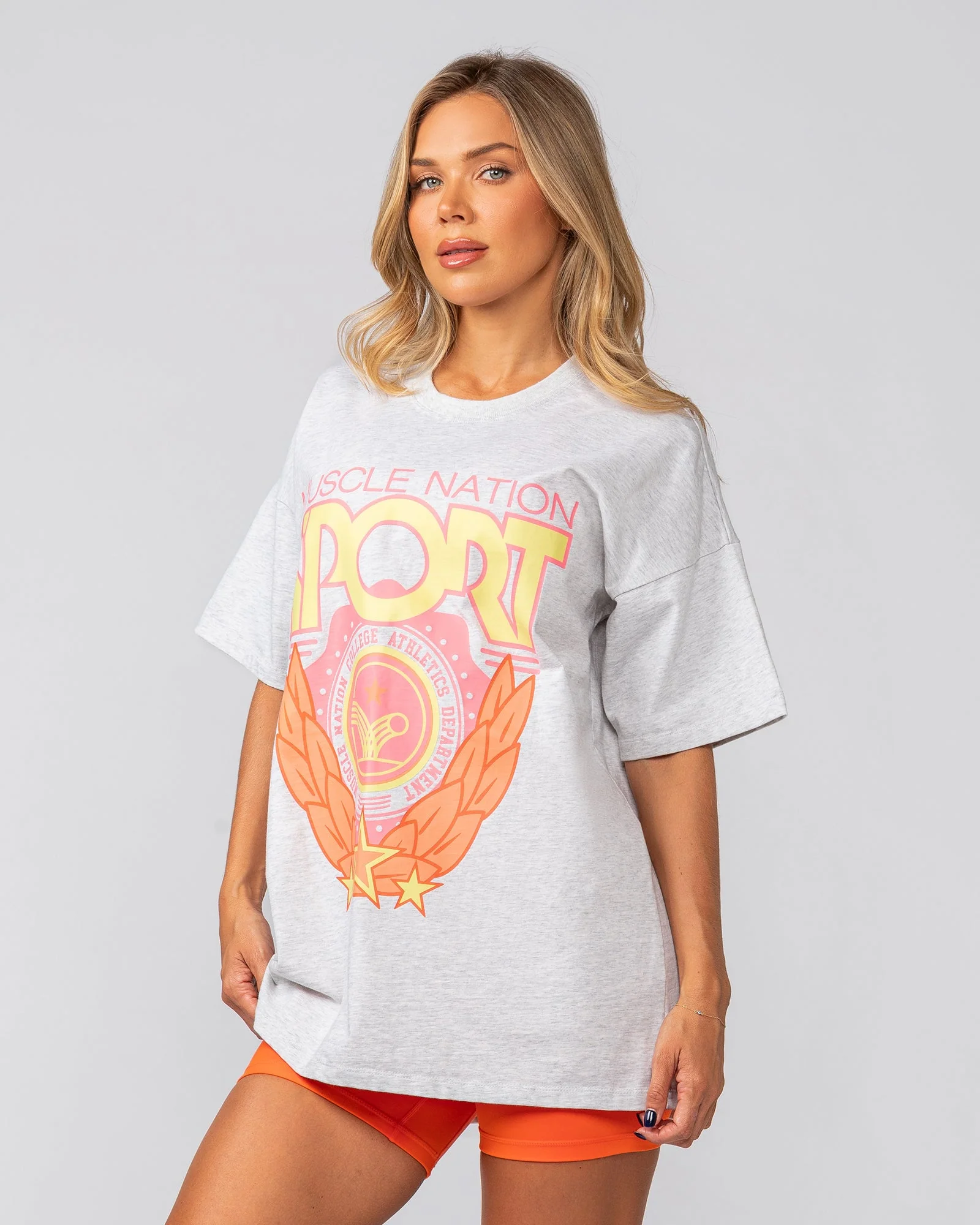 Athletics Oversized Tee - Snow Grey Marl - Image 3