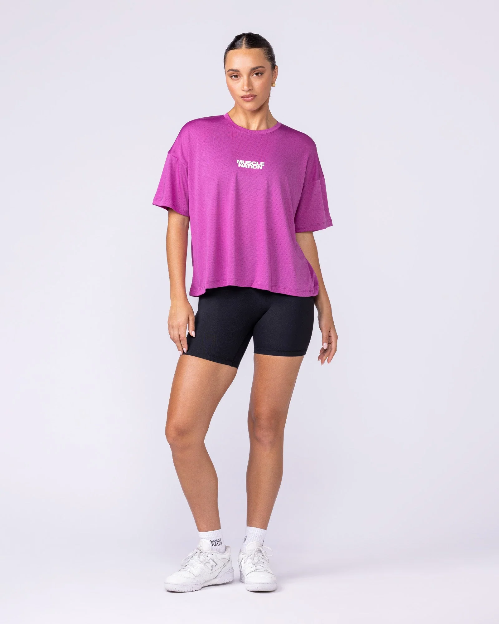 Boxy Training Tee - Radiant Orchid - Image 7