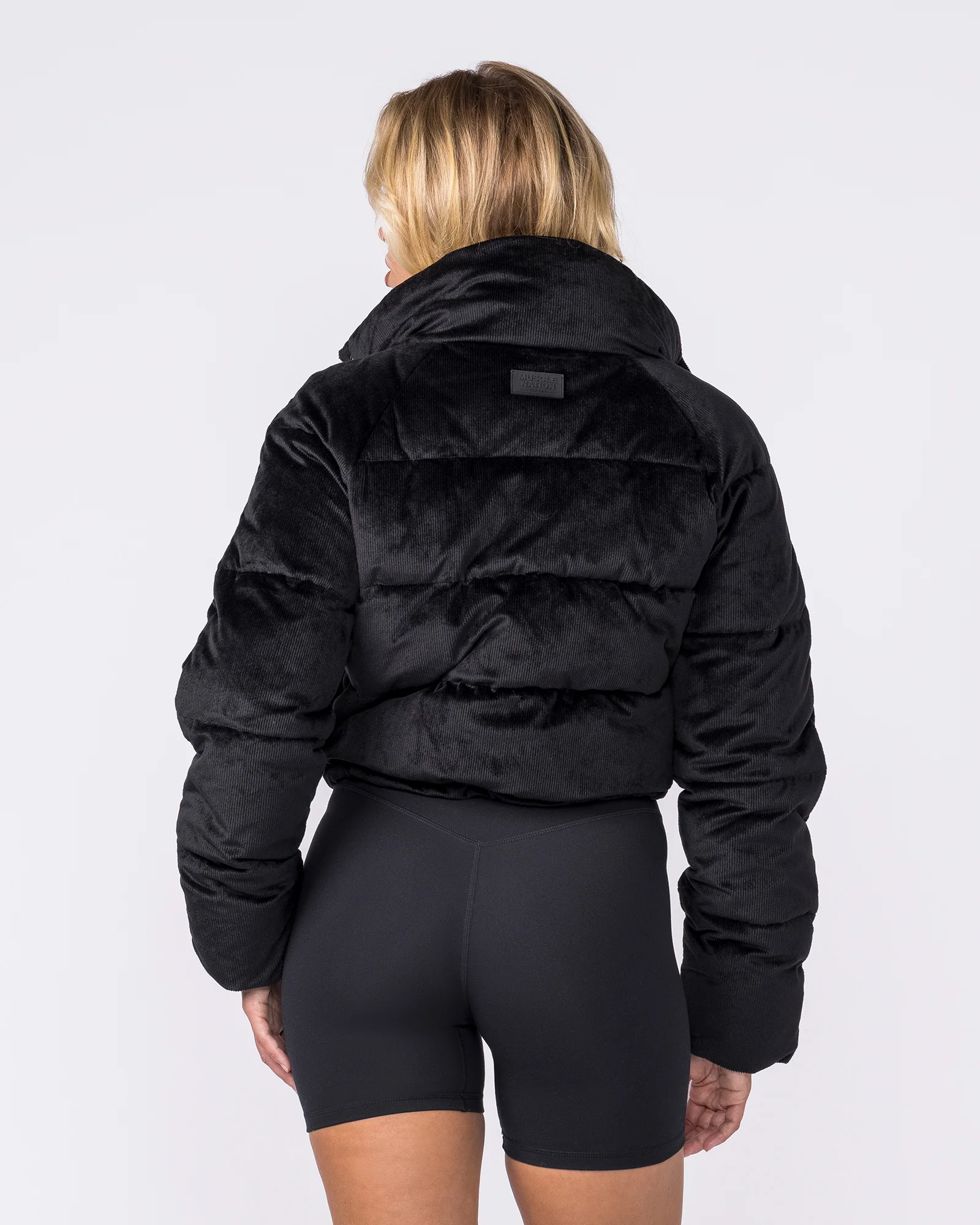 Cord Puffer Jacket - Black - Image 6