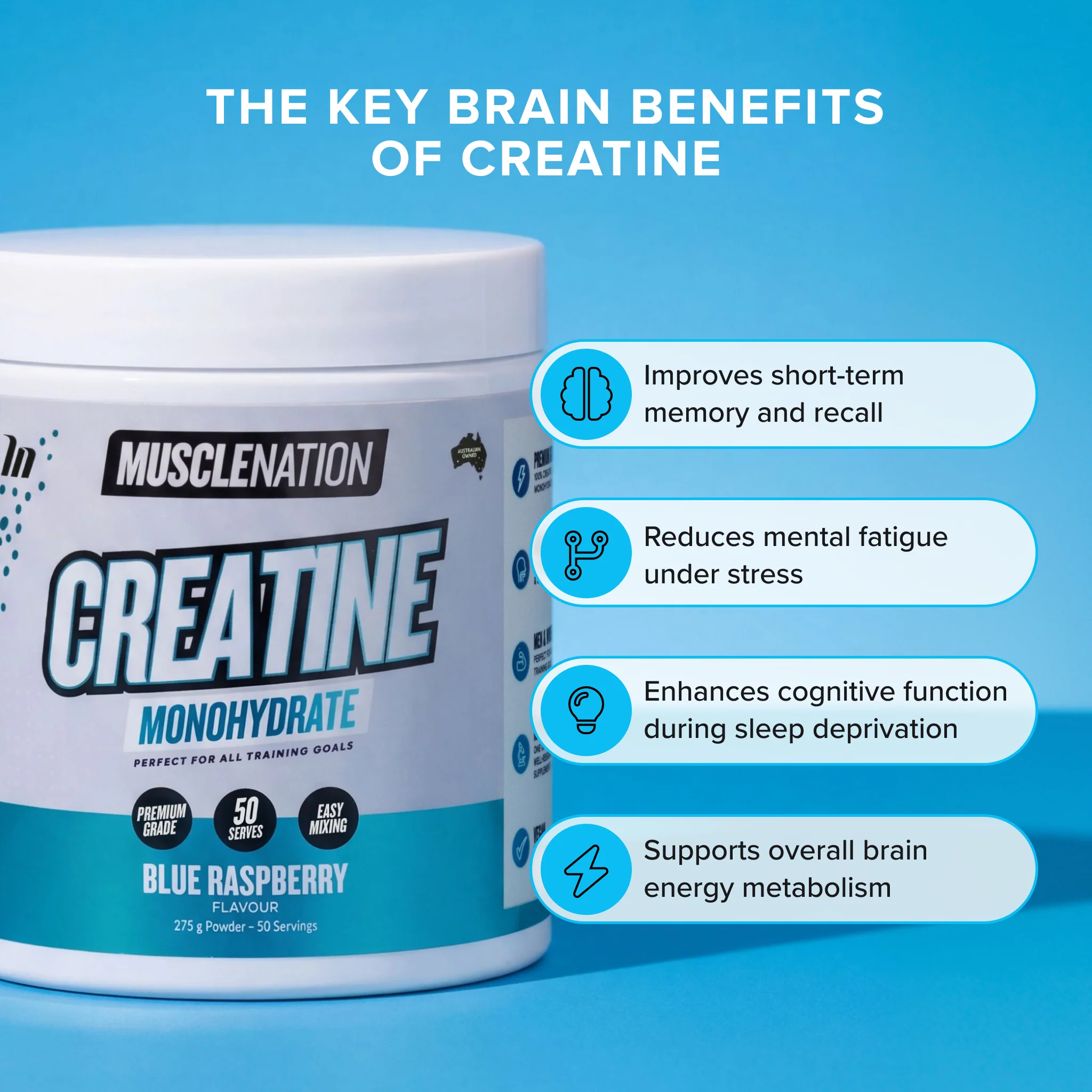 CREATINE MONOHYDRATE - Blue Raspberry - 50 serves - Image 4