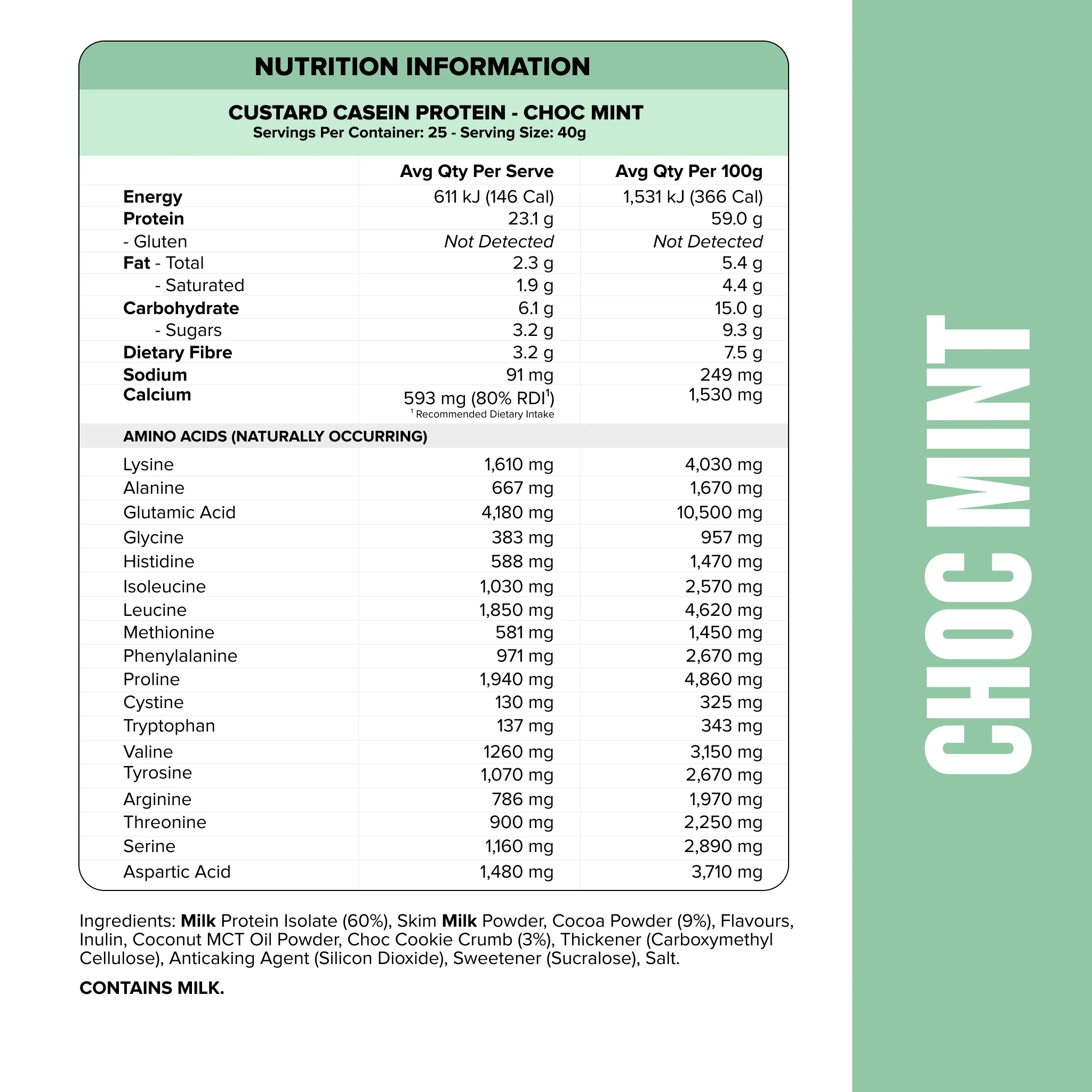 CUSTARD Casein Protein - Choc Mint - 25 serves - Image 2