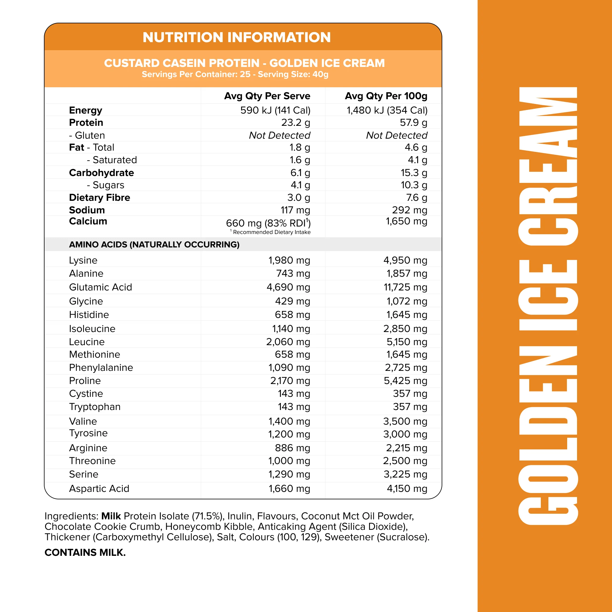 CUSTARD Casein Protein - Golden Ice Cream - 25 serves - Image 2
