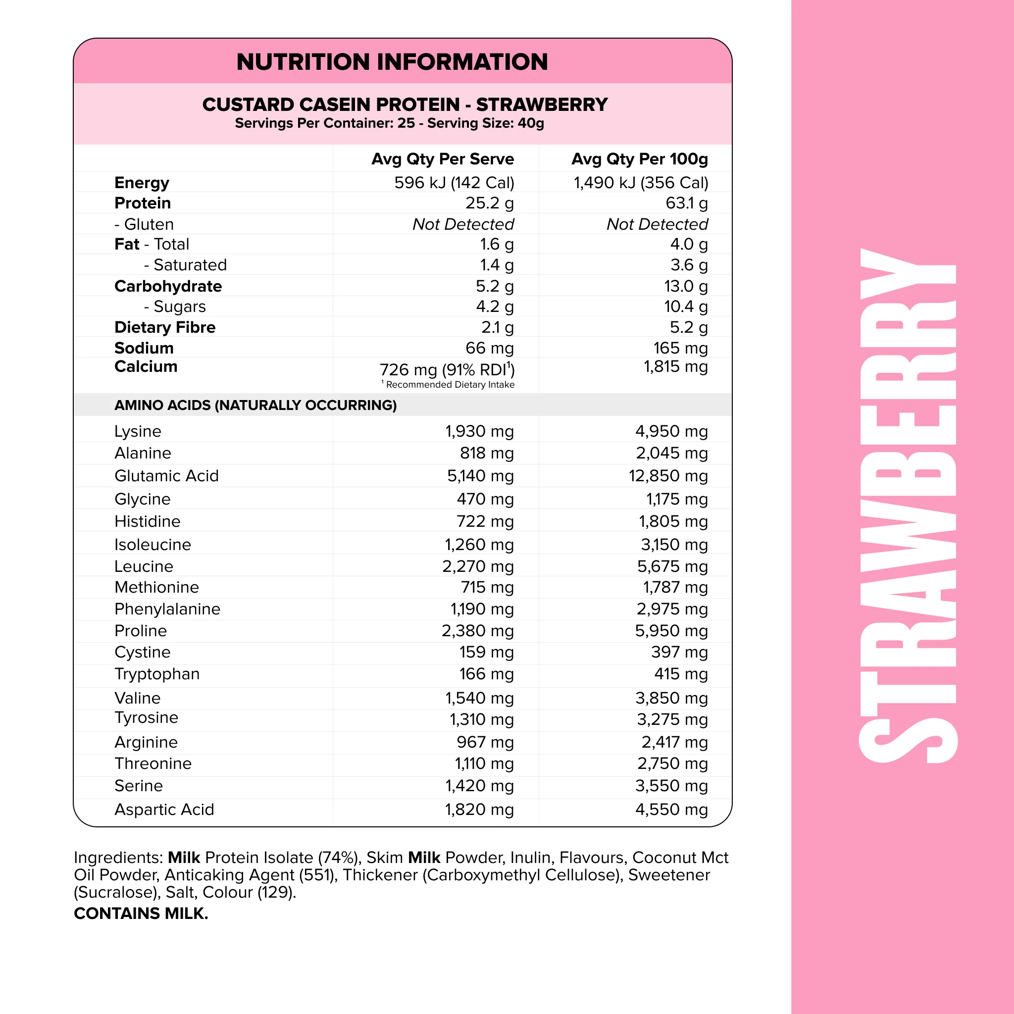 CUSTARD Casein Protein - Strawberry - 25 serves - Image 2