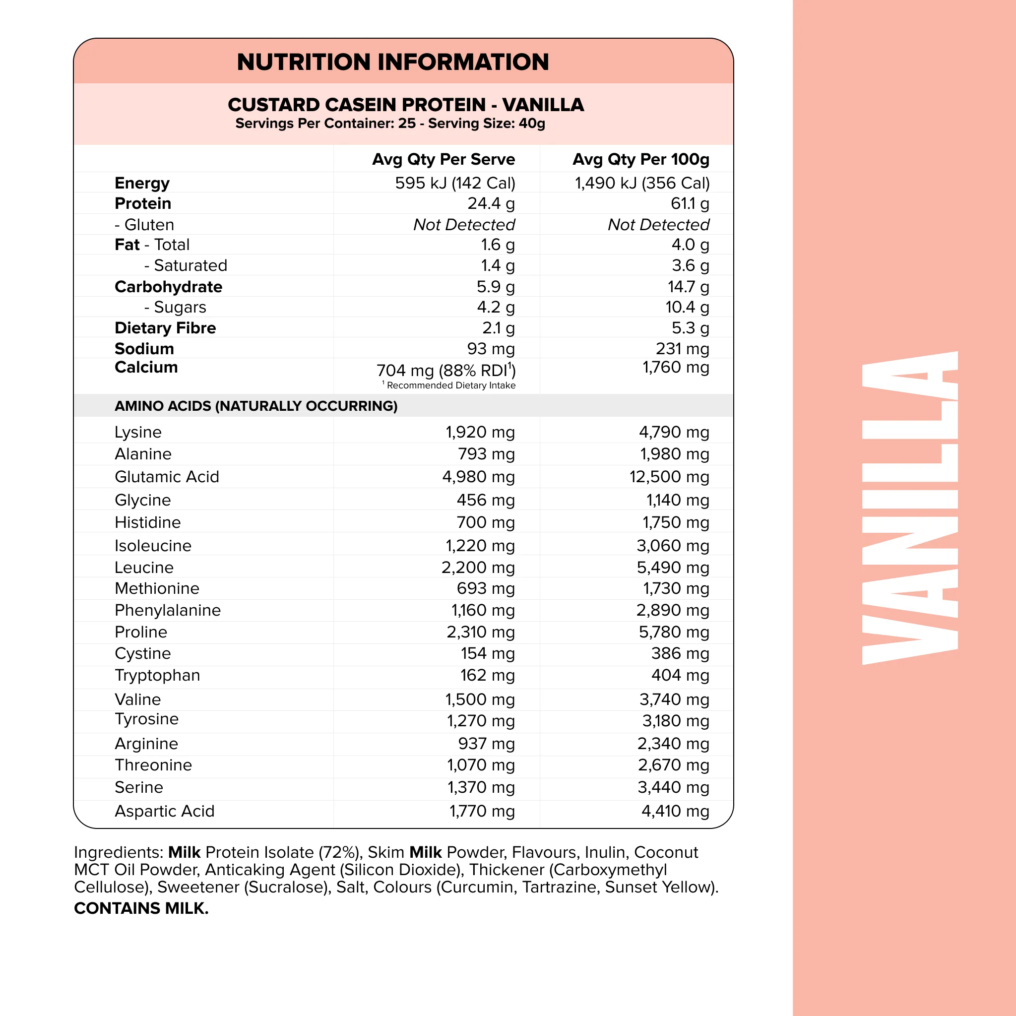 CUSTARD Casein Protein - Vanilla - 25 serves - Image 2