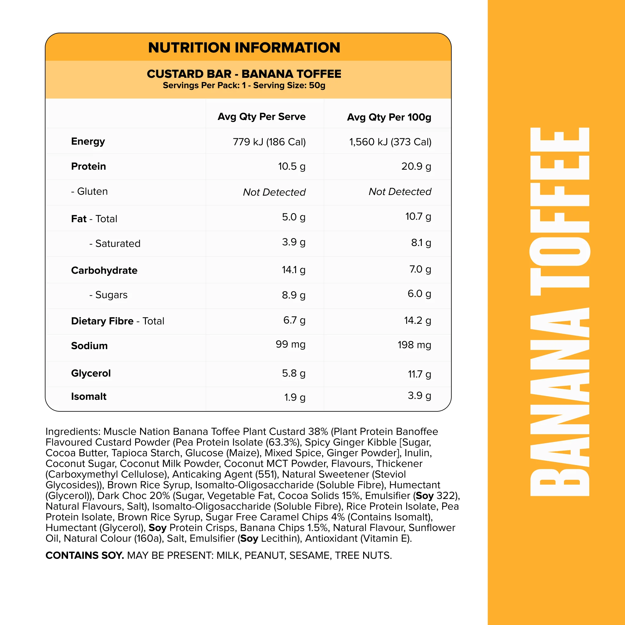 CUSTARD Plant Protein Bar (Vegan, GF) - Banana Toffee - Box of 12 - Image 3