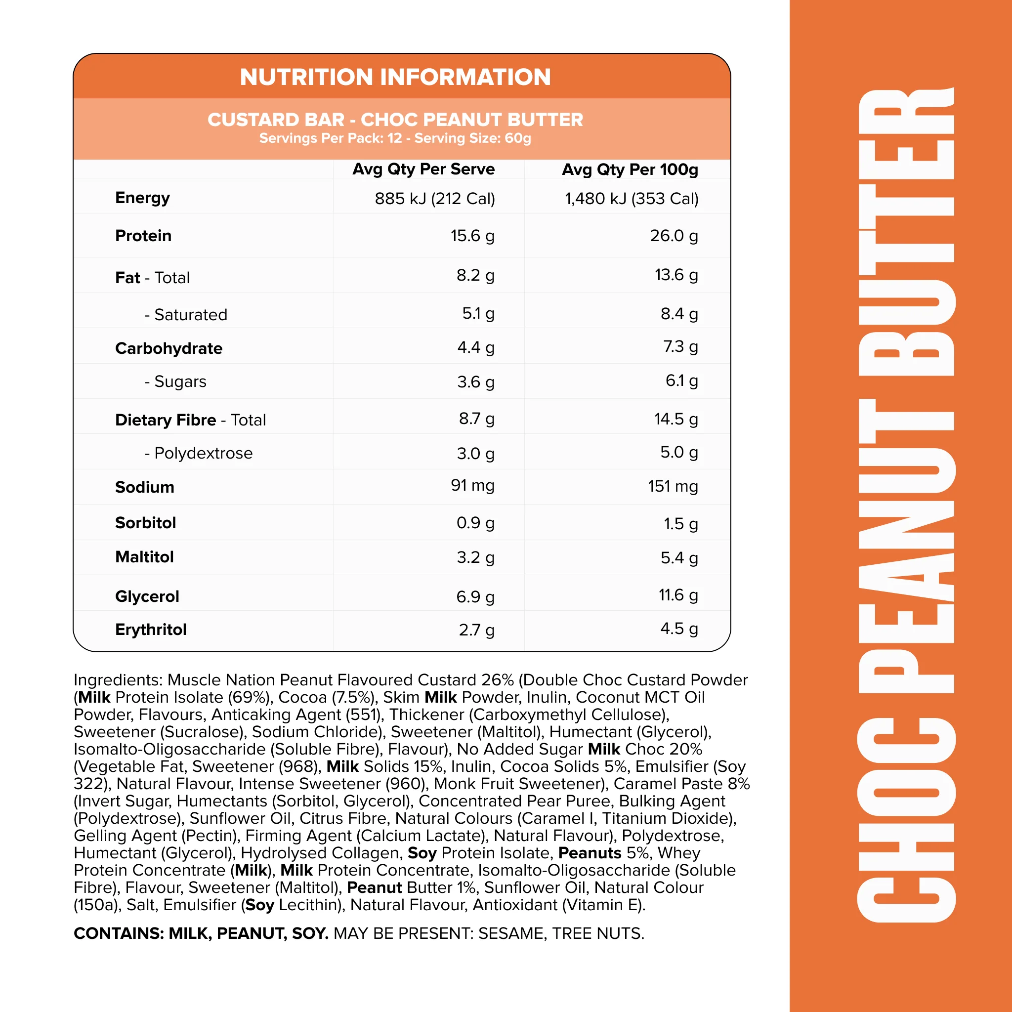 CUSTARD Protein Bar - Choc Peanut Butter - Box of 12 - Image 3