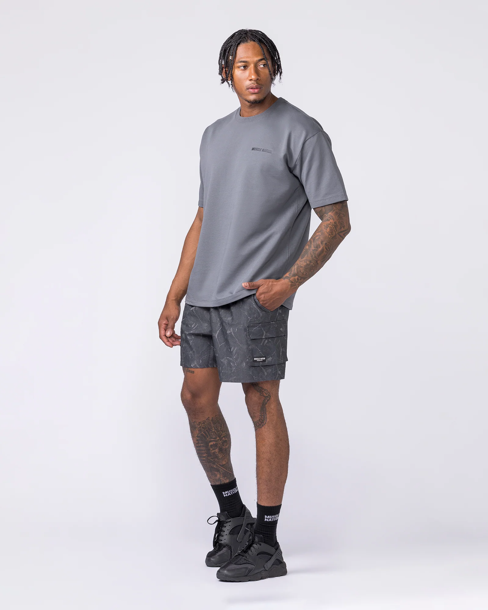 Daily Cargo 5" Shorts - Washed Tree Camo Monochrome - Image 6
