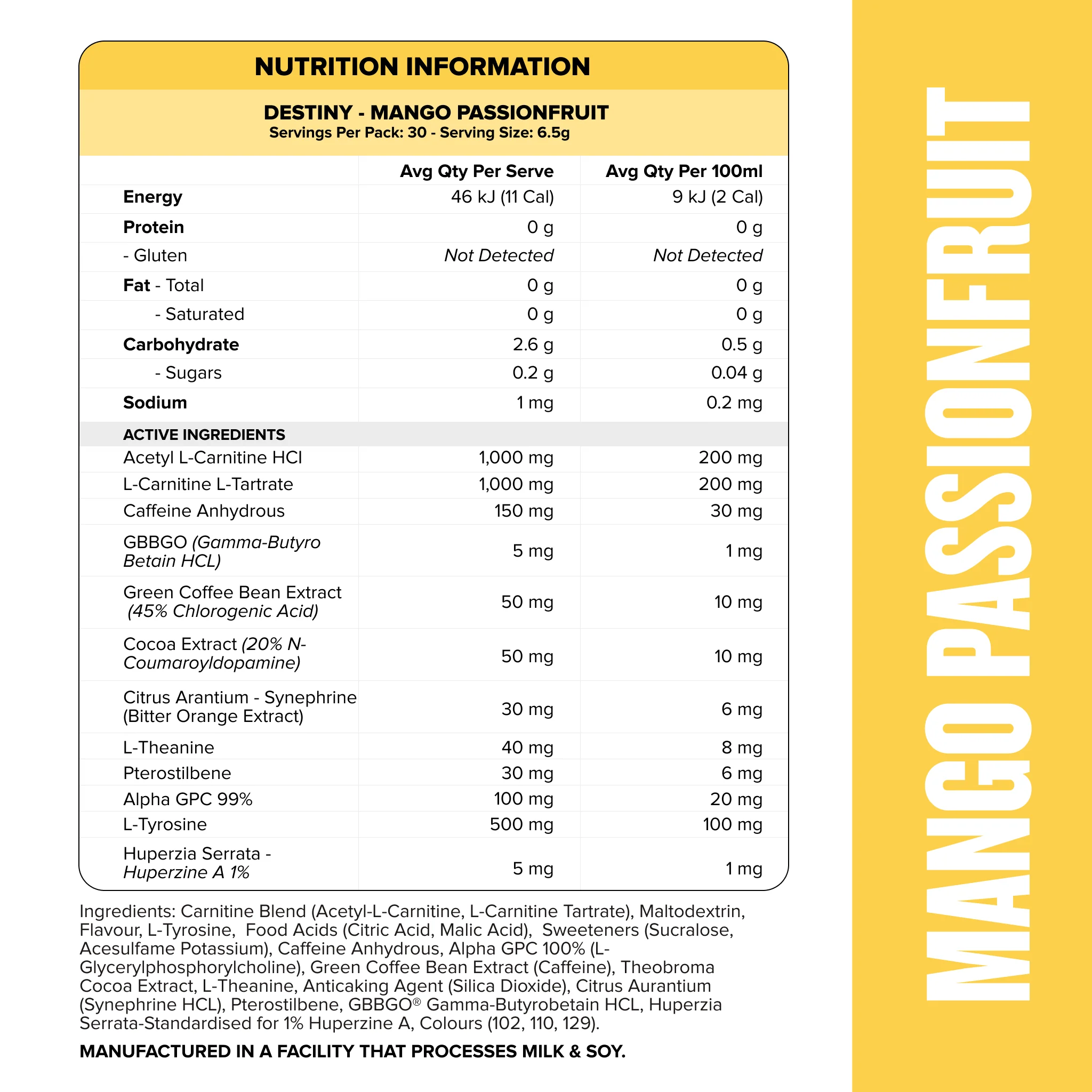 DESTINY Pre-Workout Burn - Mango Passionfruit - 30 serves - Image 2