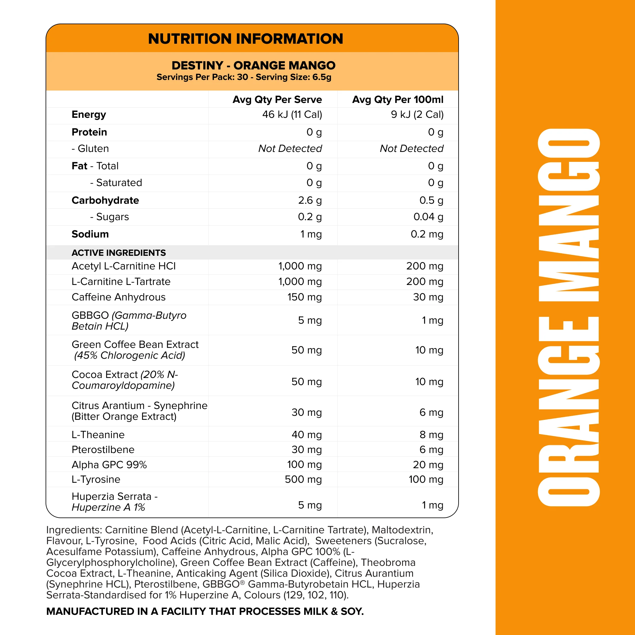 DESTINY Pre-Workout Burn - Orange Mango - 30 serves - Image 2