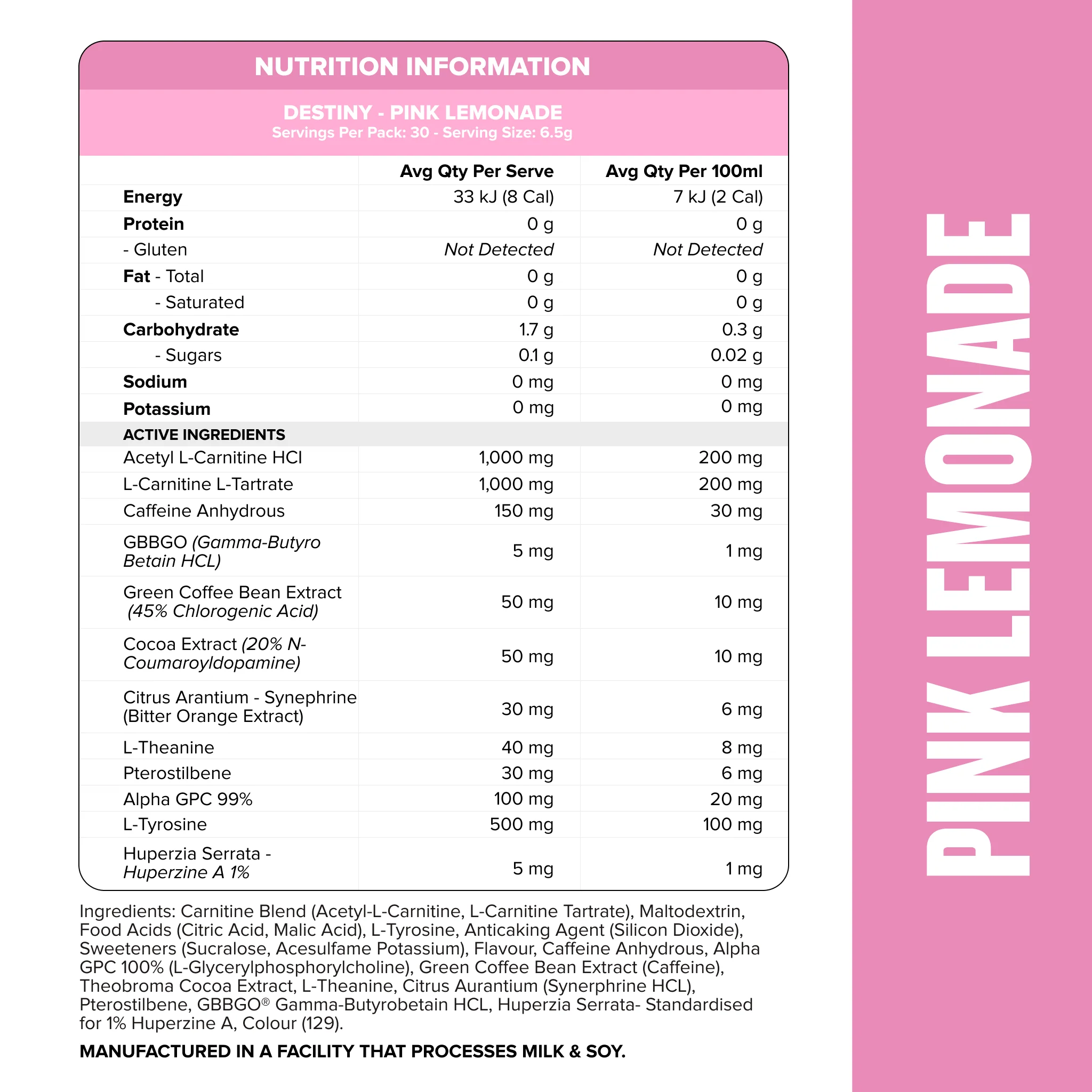 DESTINY Pre-Workout Burn - Pink Lemonade - 30 serves - Image 2