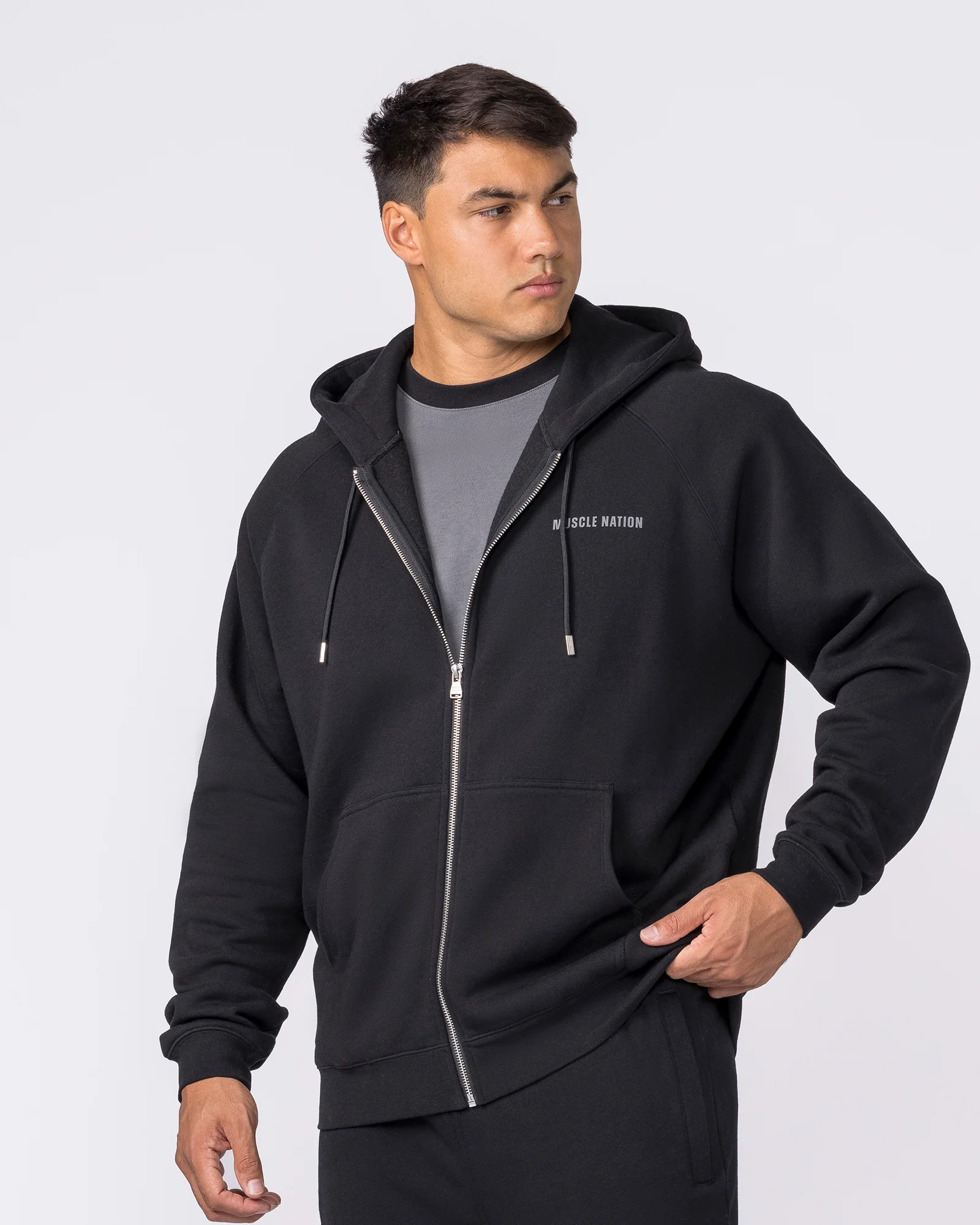 Essential Zip Hoodie - Black - Image 3