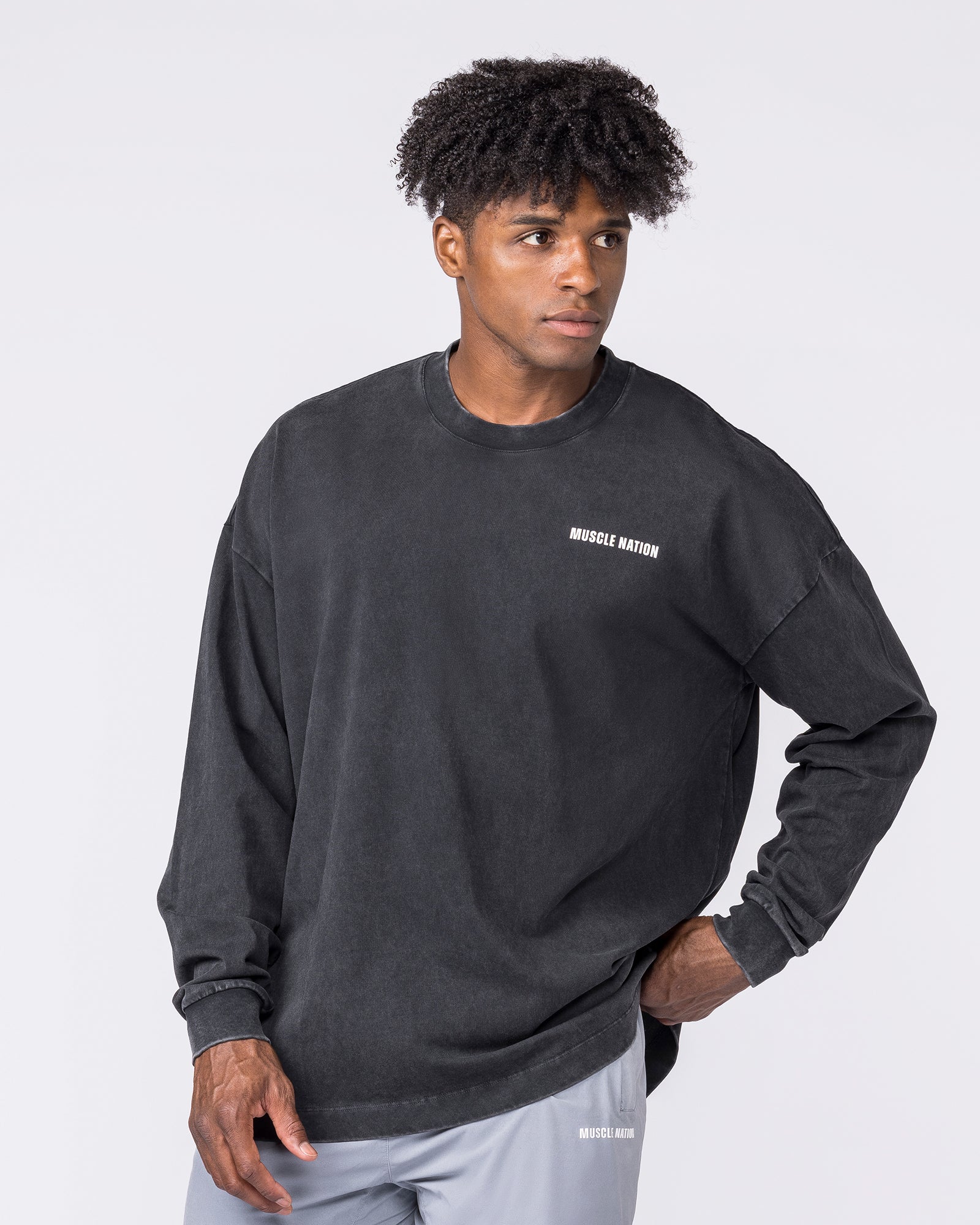 Essential Oversized Long Sleeve Vintage Tee - Washed Black - Image 3