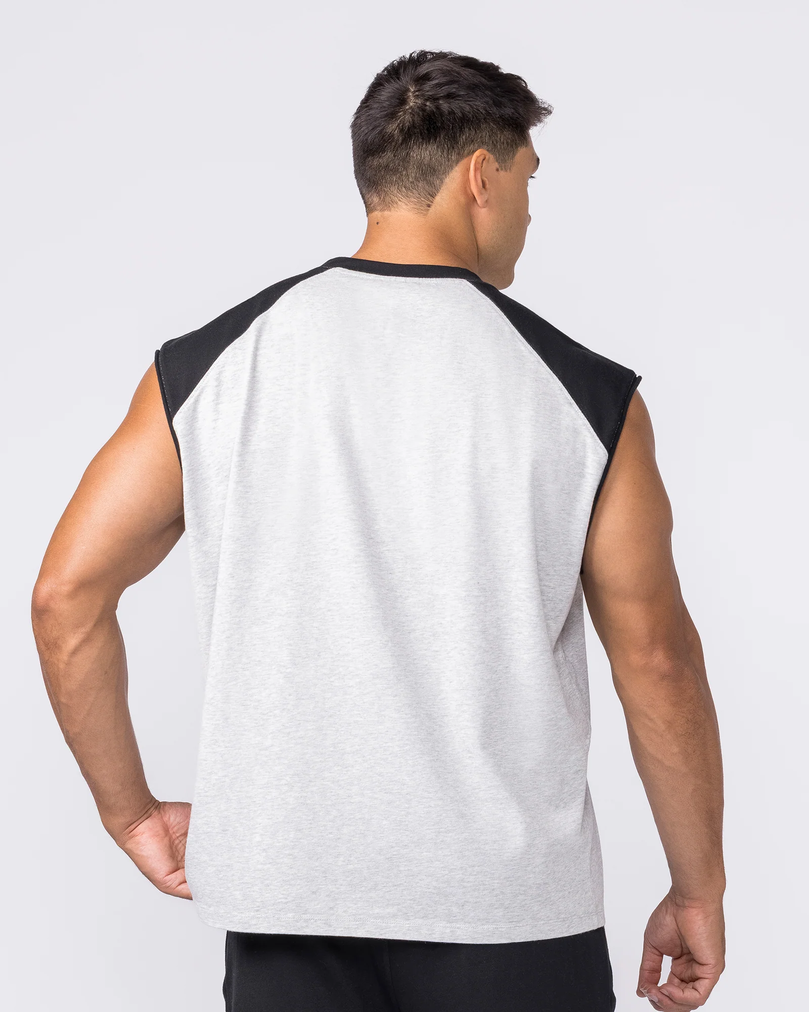 Essential Raglan Boxy Muscle Tank - Grey Marl / Black - Image 4