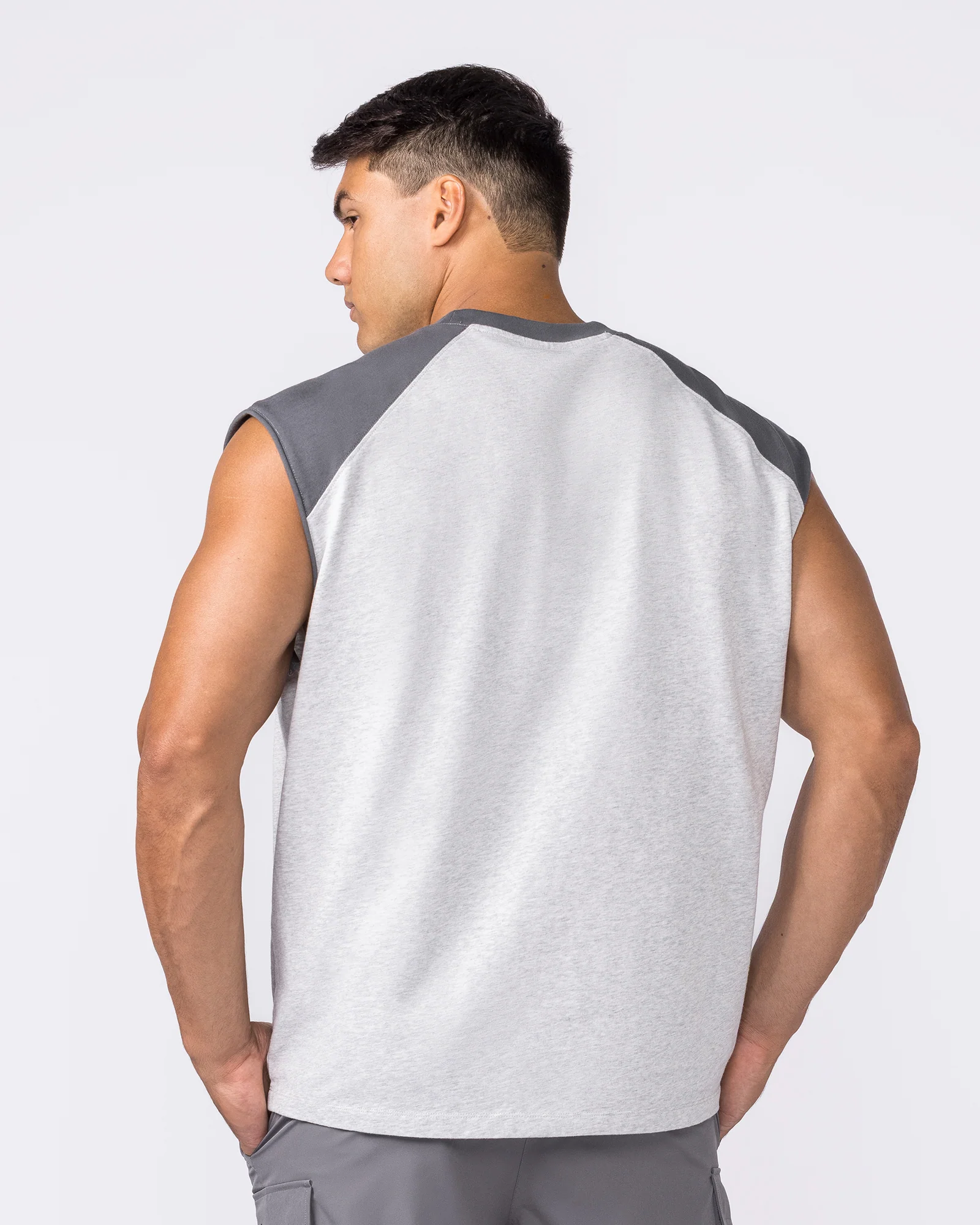 Essential Raglan Boxy Muscle Tank - Grey Marl / Tornado - Image 2