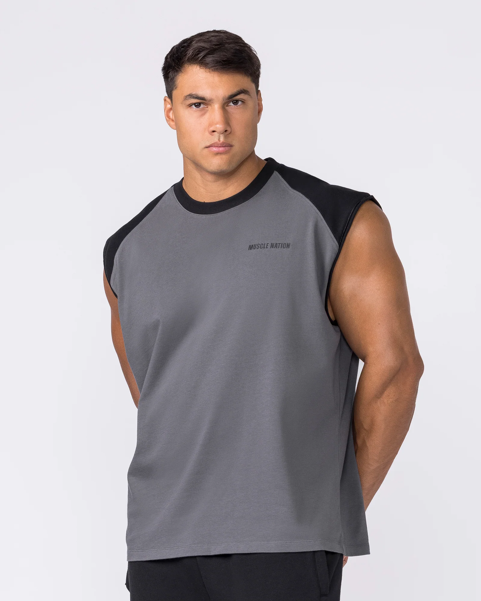 Essential Raglan Boxy Muscle Tank - Tornado / Black - Image 3