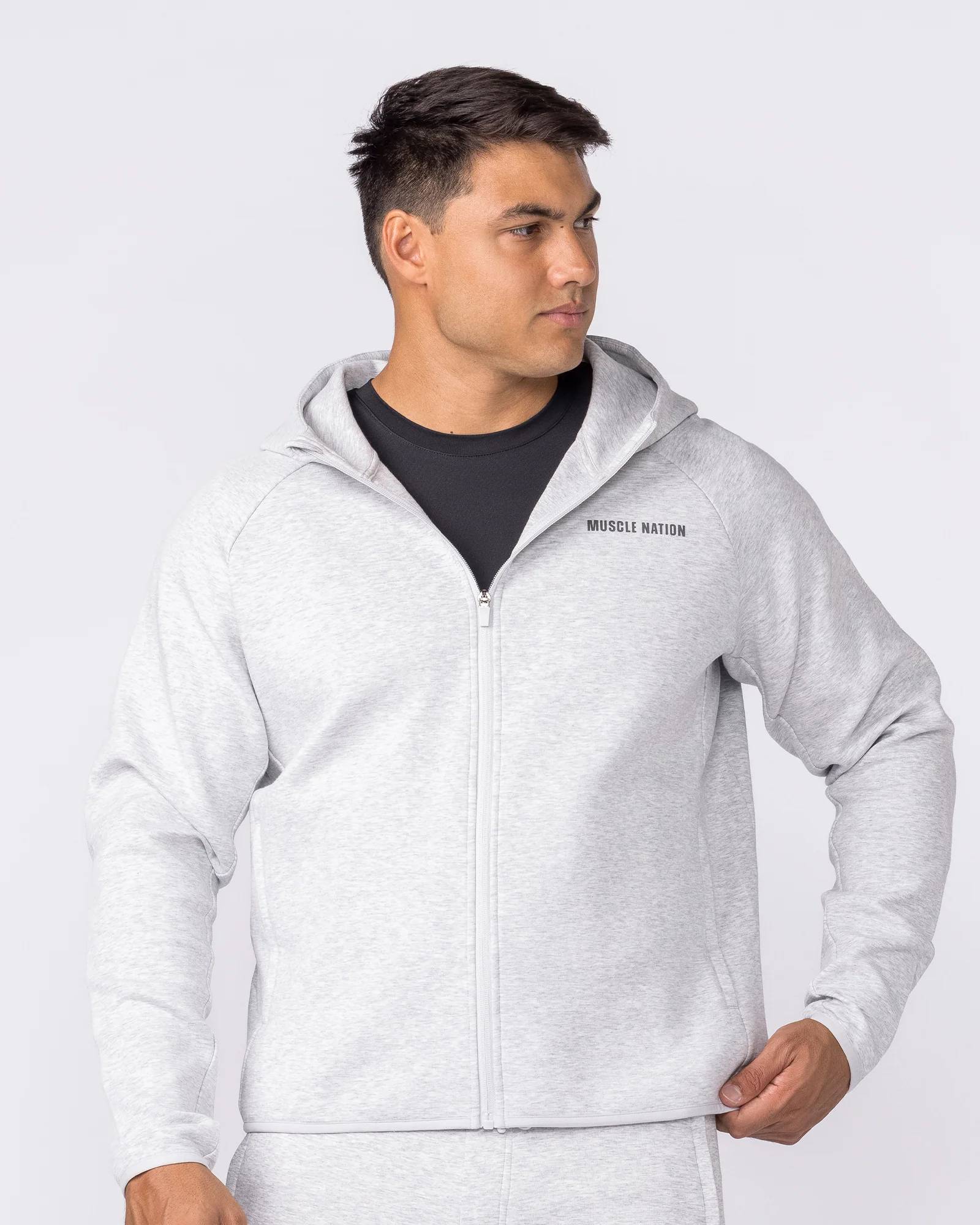 Essential Tech Zip Hoodie - Grey Marl - Image 3