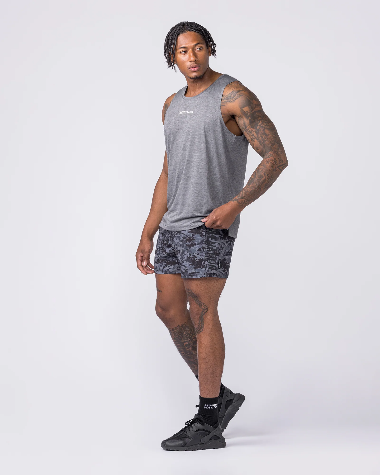 Function 4" Shorts - Grey/ Black Distressed Print - Image 6