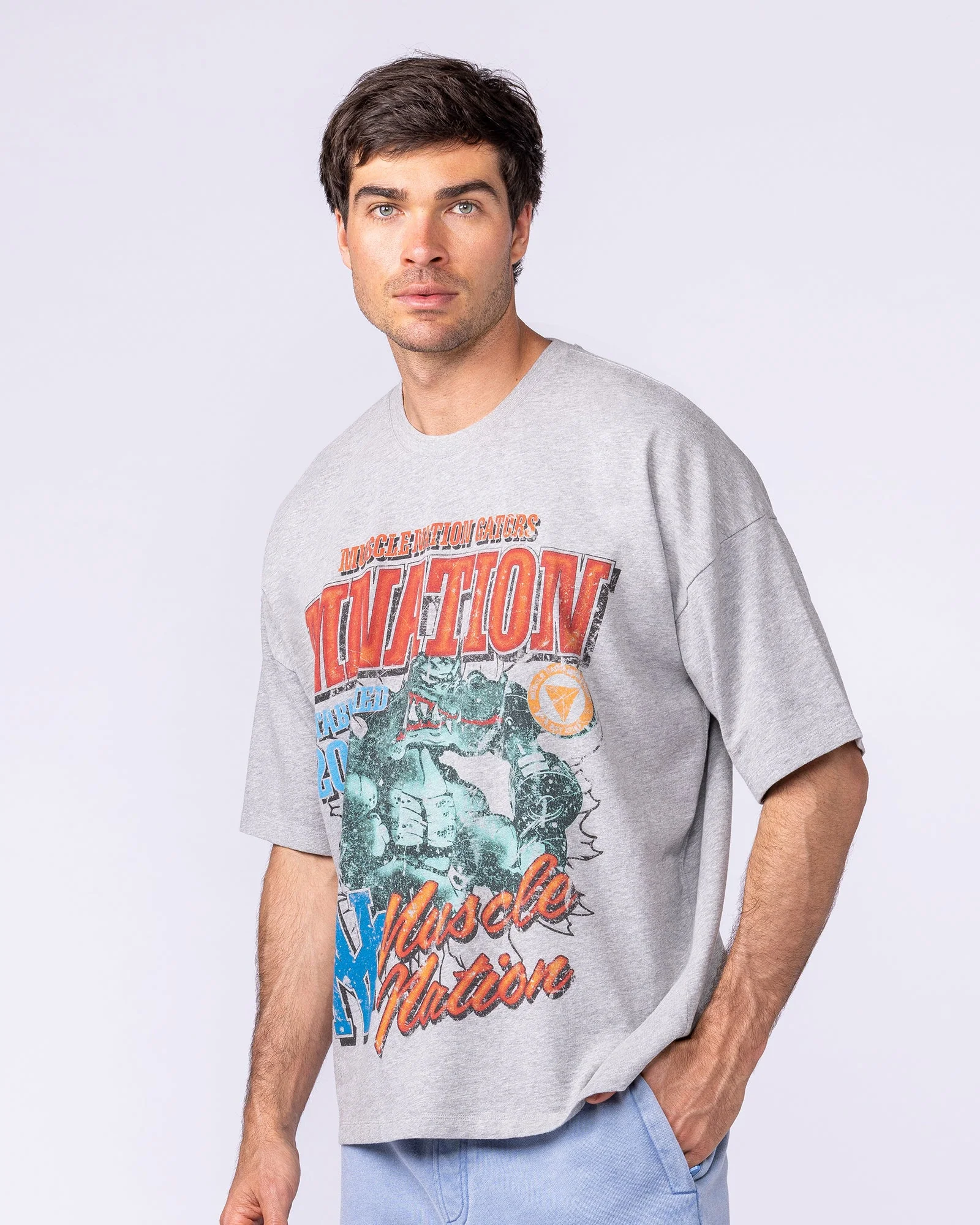 Gators Oversized Boxy Tee - Light Grey Marl - Image 3