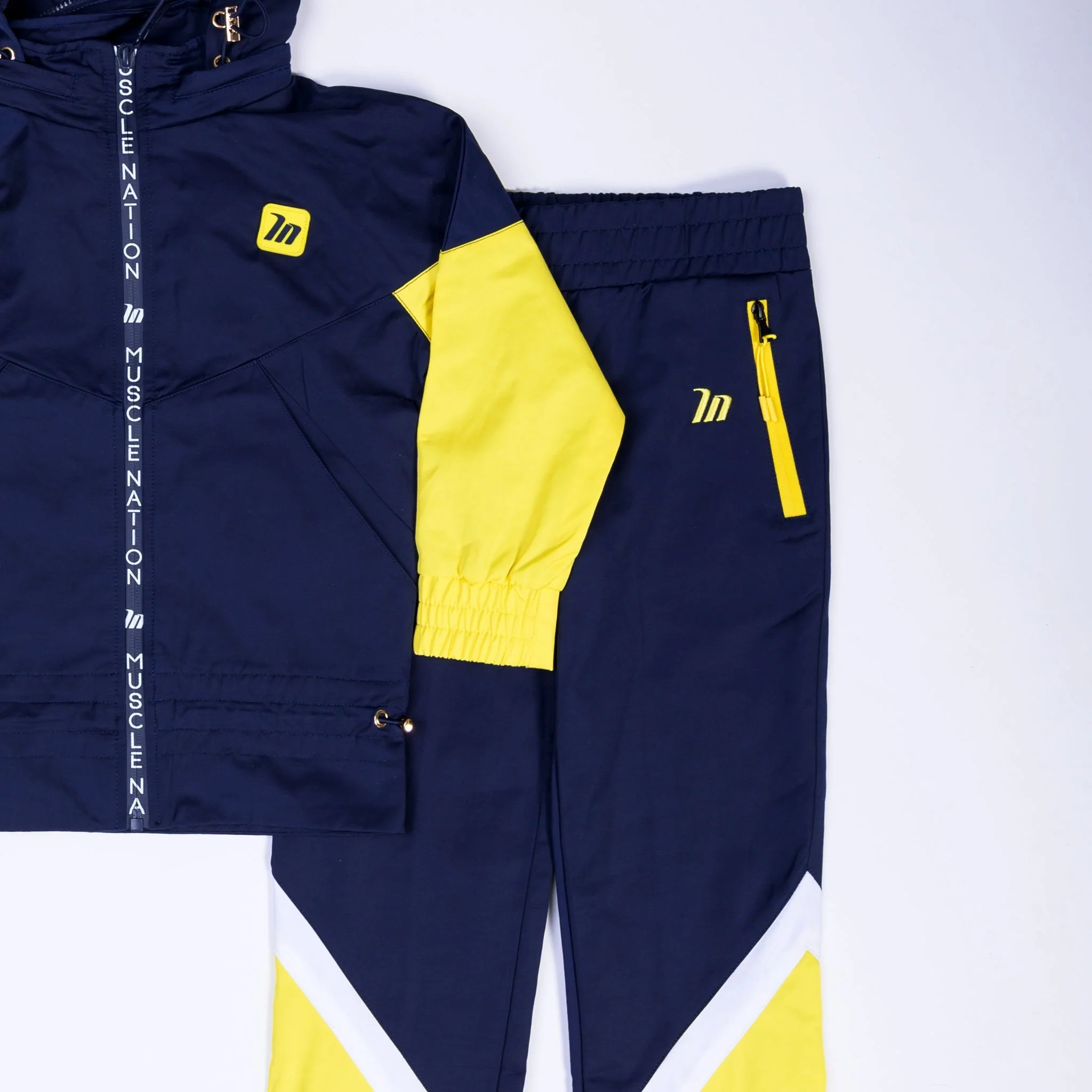 Kids MN Retro Tracksuit Pants - Navy / Yellow - Image 10