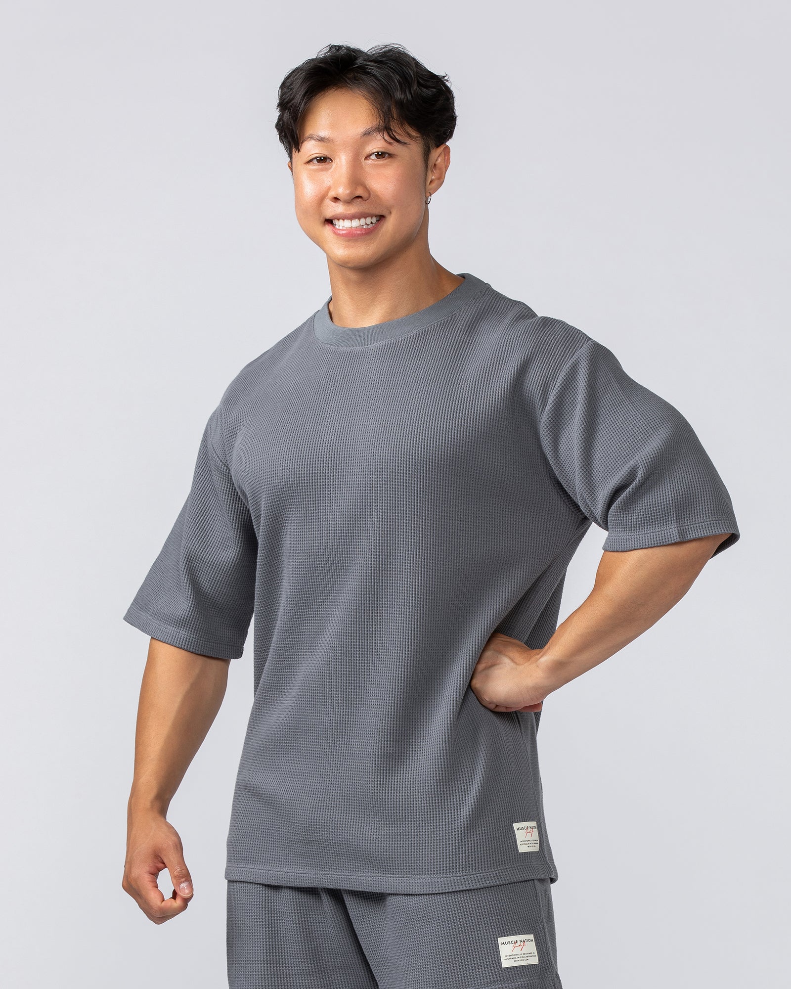 Lee Lem Short Boxy Waffle Tee - Platinum Grey - Image 2