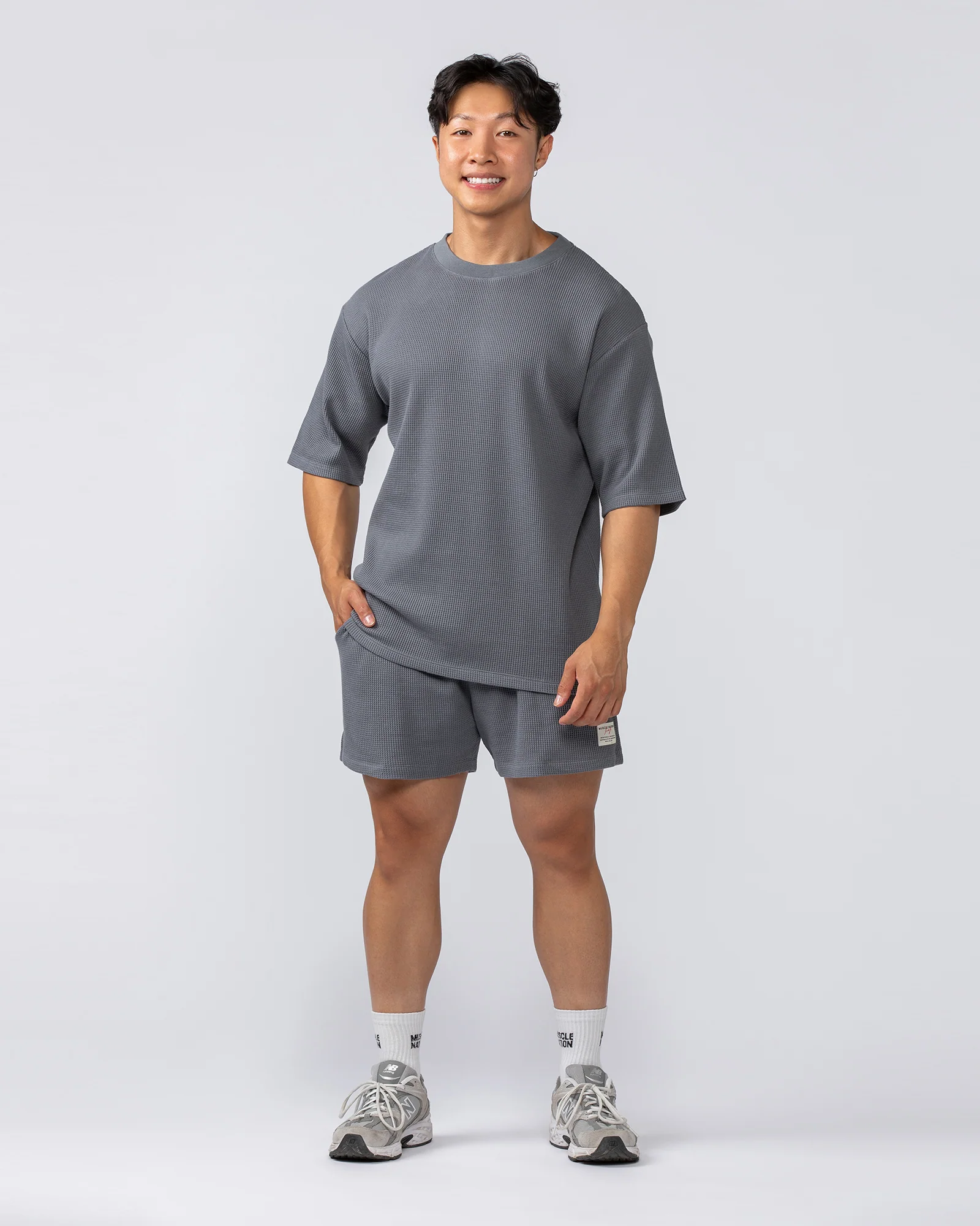 Lee Lem Short Boxy Waffle Tee - Platinum Grey - Image 5