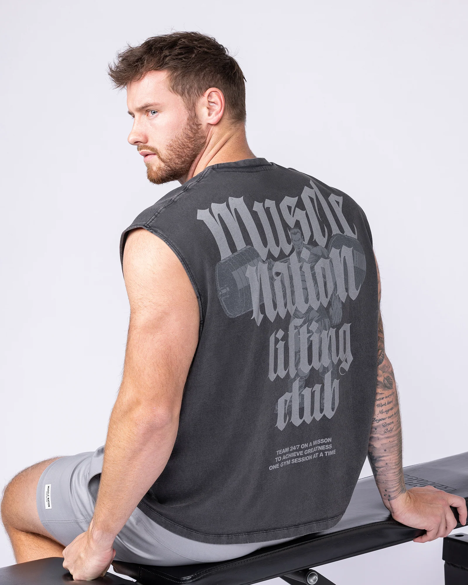 Lifting Club Vintage Boxy Muscle Tank - Washed Black - Image 3