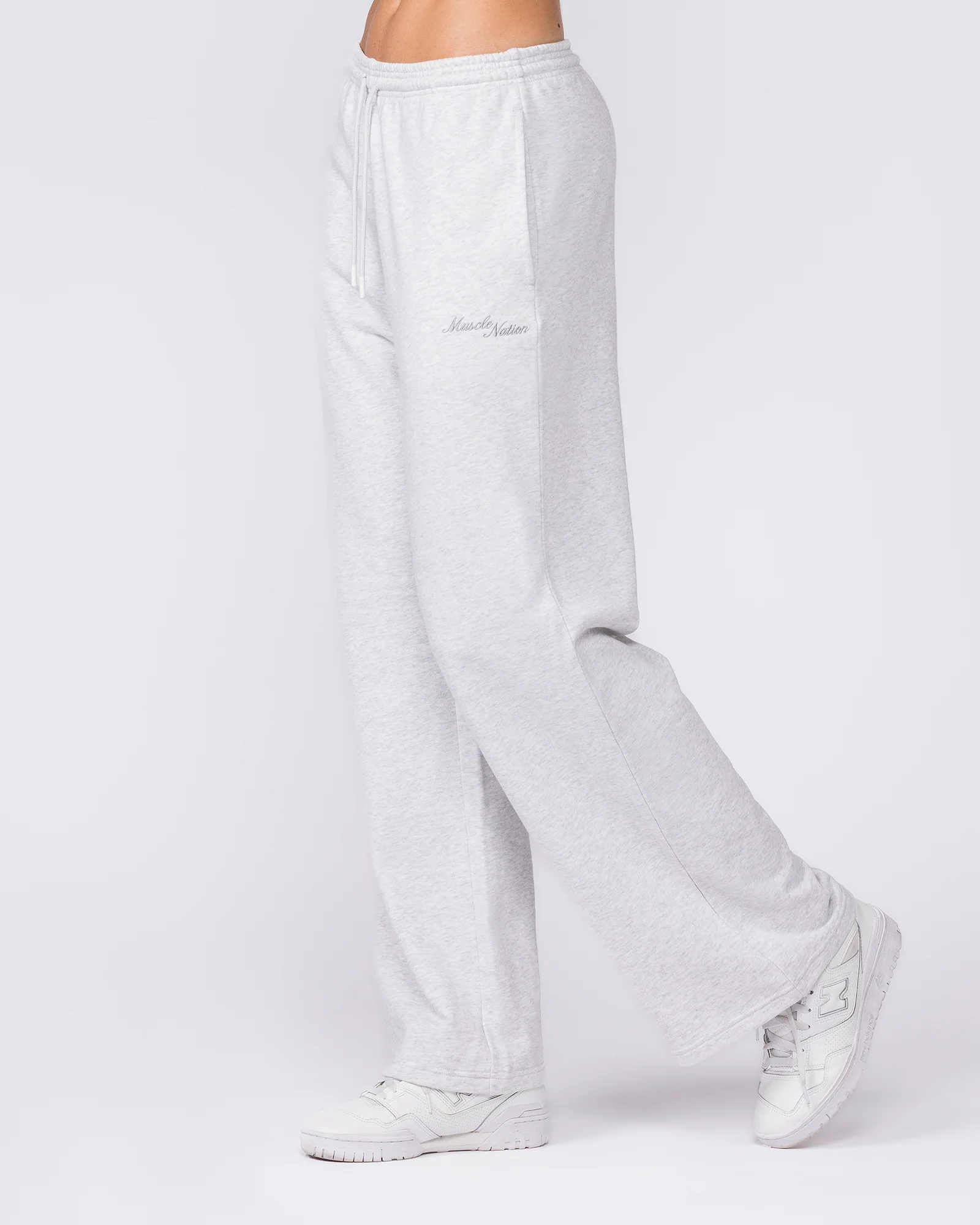 Loopback Straight Leg Trackies - Snow Grey Marl - Image 3