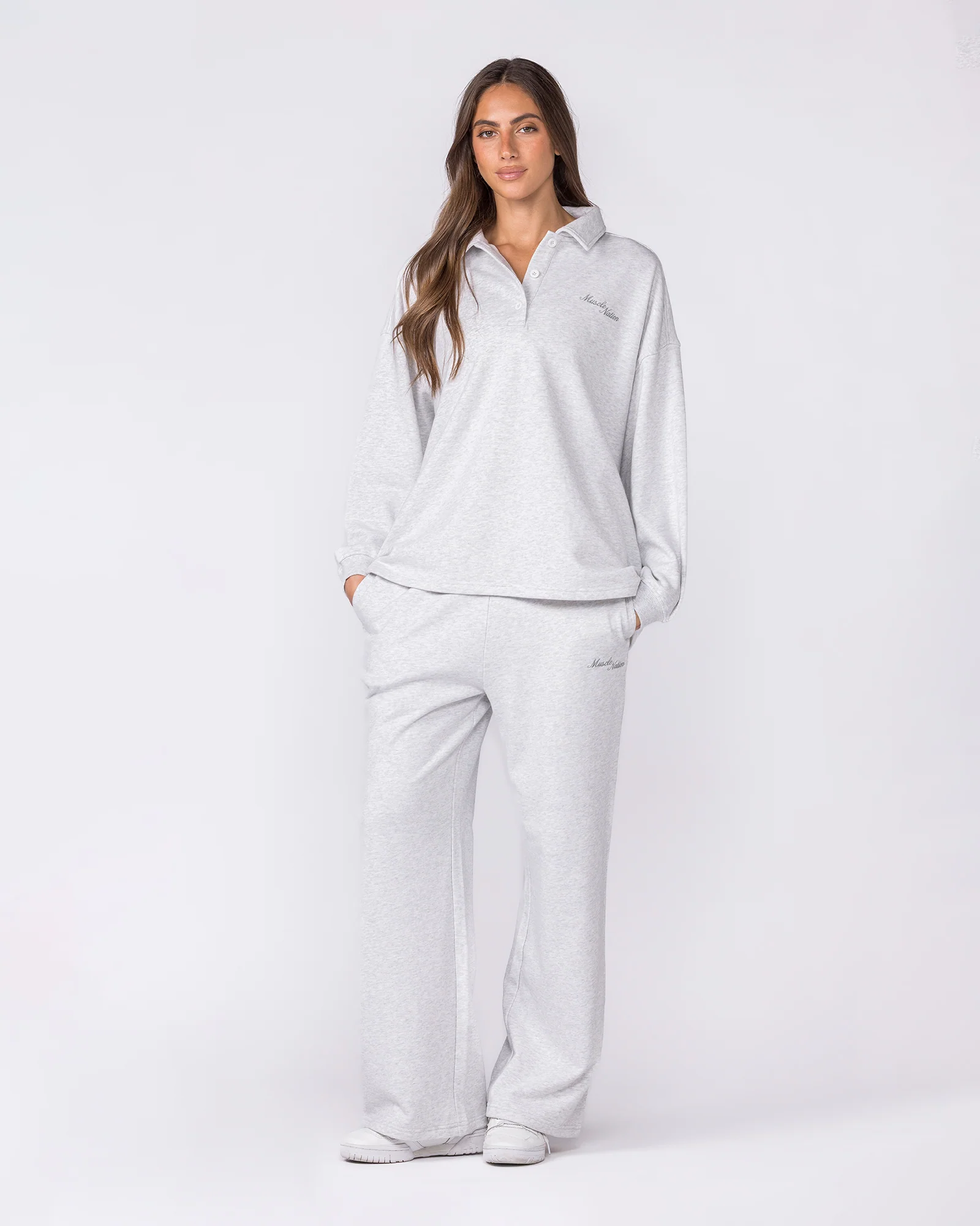 Loopback Straight Leg Trackies - Snow Grey Marl - Image 6