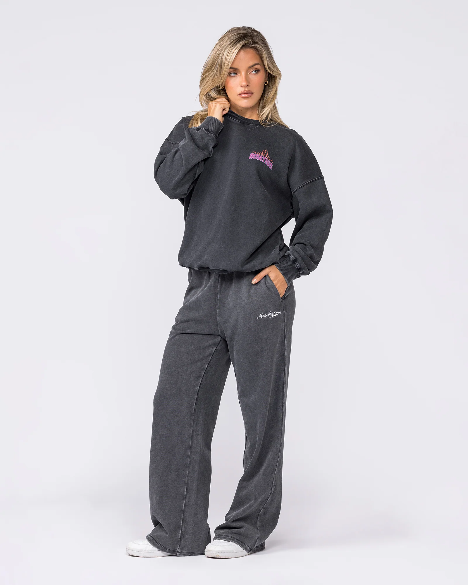 Loopback Straight Leg Vintage Trackies - Washed Black - Image 7