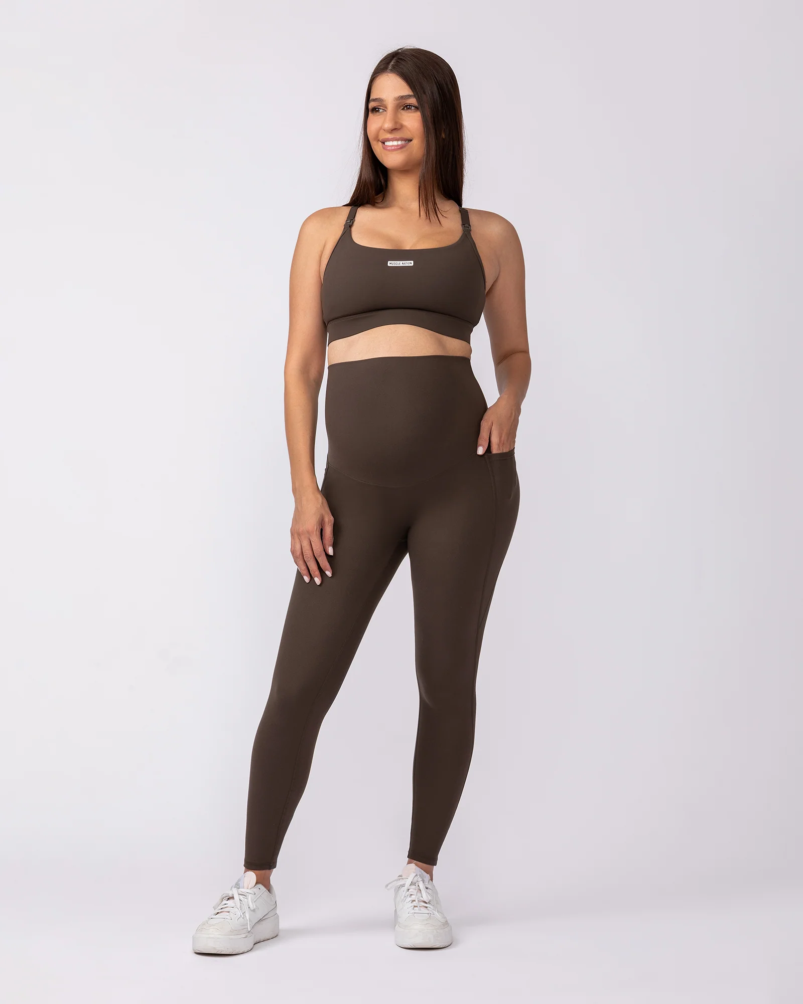 Maternity Everyday Pocket Leggings - Deep Brown - Image 6