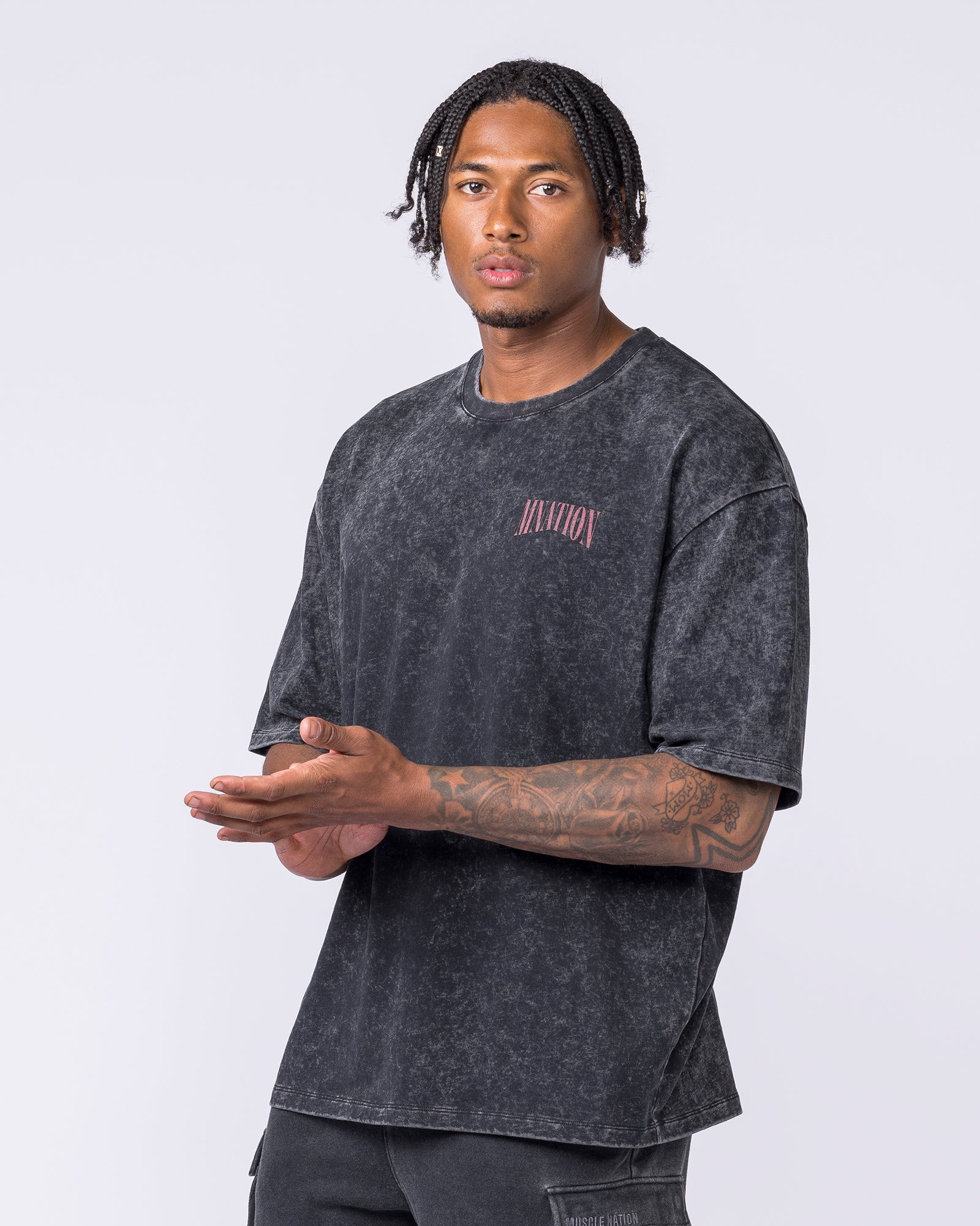 Night Rider Vintage Oversized Tee - Washed Black - Image 4