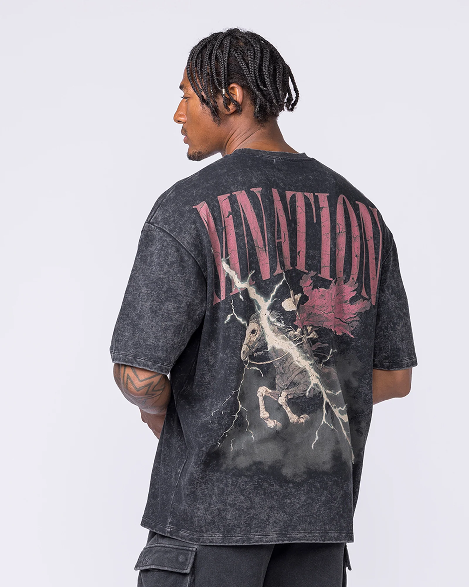 Night Rider Vintage Oversized Tee - Washed Black - Image 5