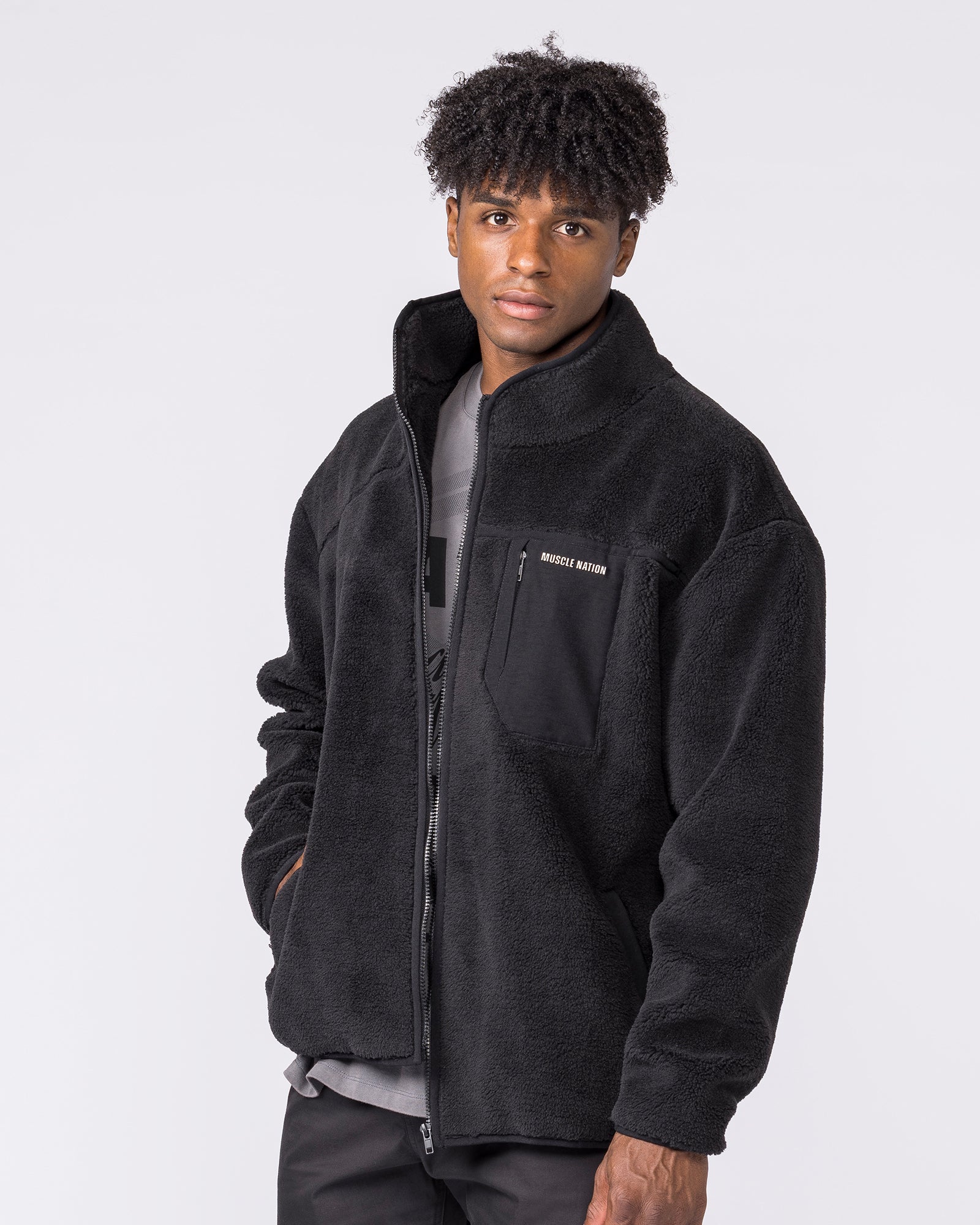 Nomad Sherpa Zip Through Jacket - Black - Image 5