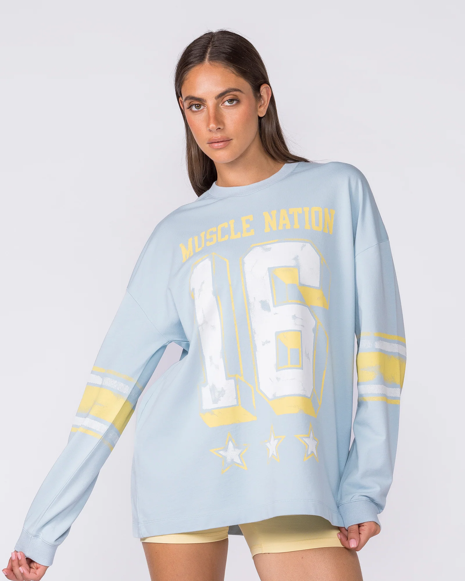 Numero Loopback Oversized Long Sleeve Top - Blue Bell - Image 3