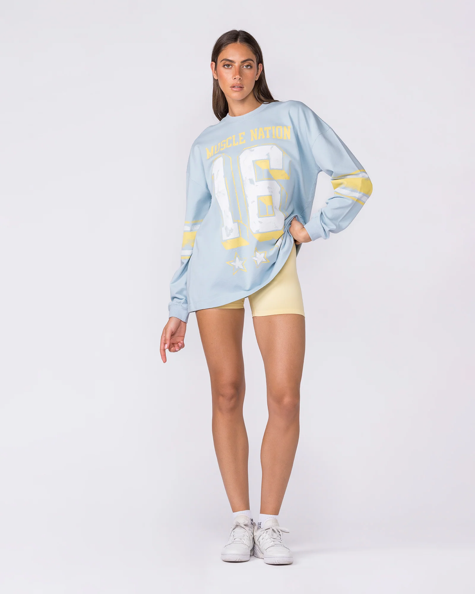 Numero Loopback Oversized Long Sleeve Top - Blue Bell - Image 6