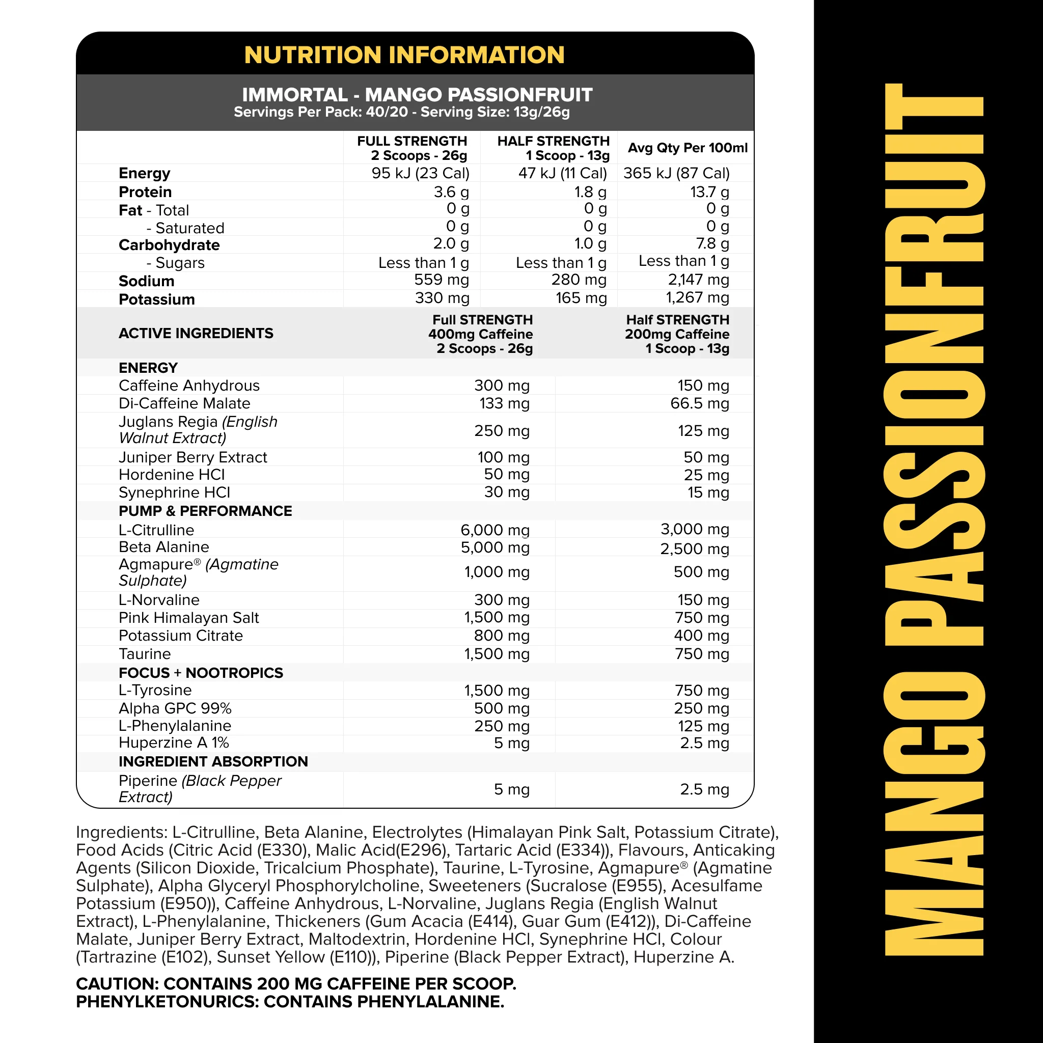 IMMORTAL Pre-Workout - Mango Passionfruit - 40 serves - Image 2