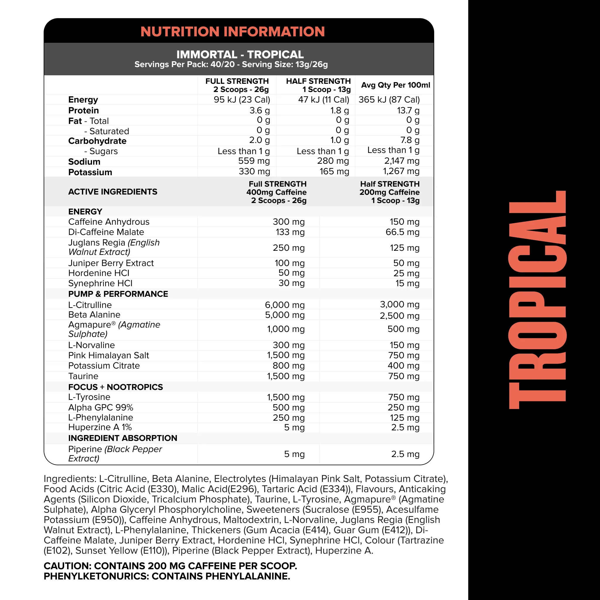 IMMORTAL Pre-Workout - Tropical - 40 serves - Image 2
