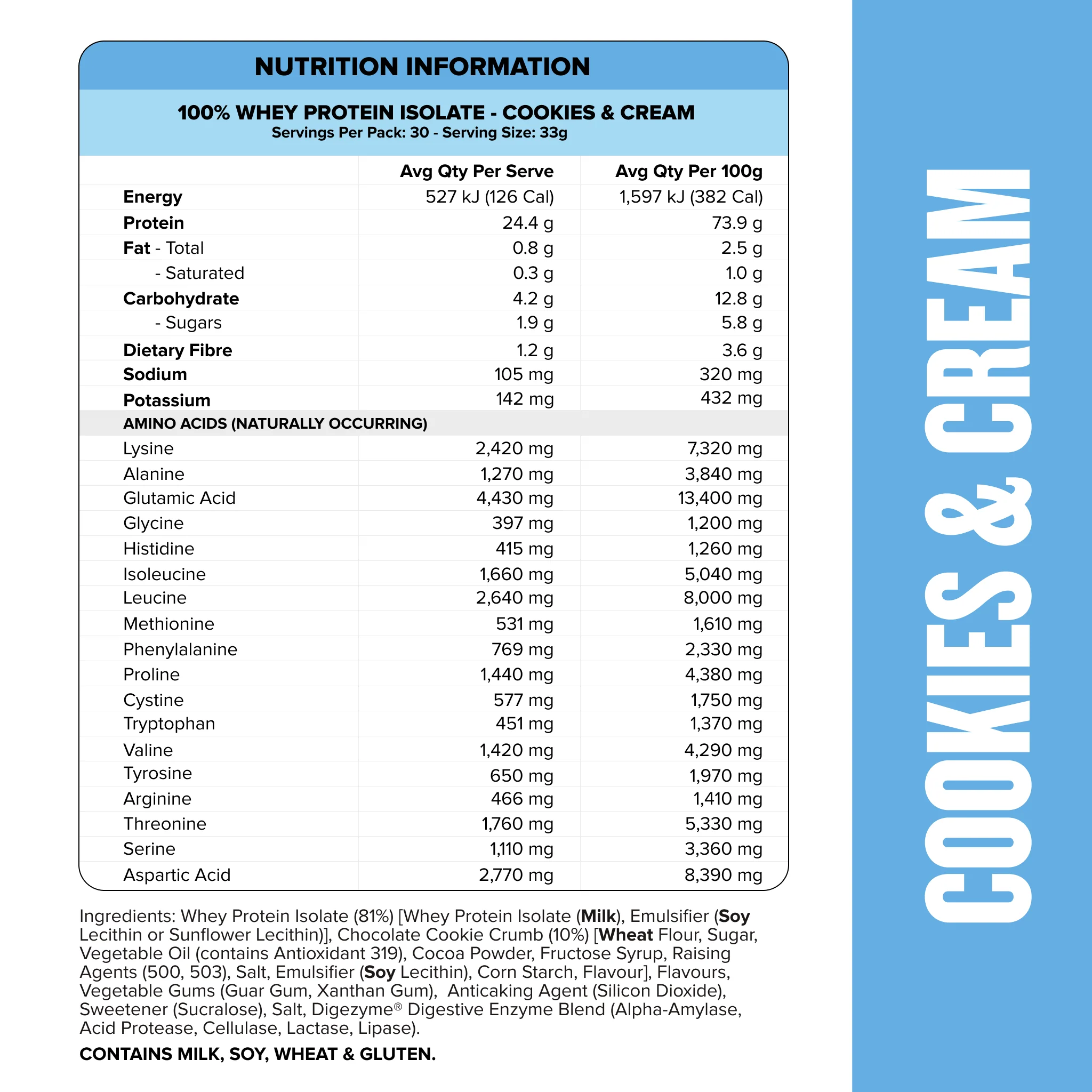 WHEY Protein Isolate - Cookies & Cream - 30 serves - Image 3