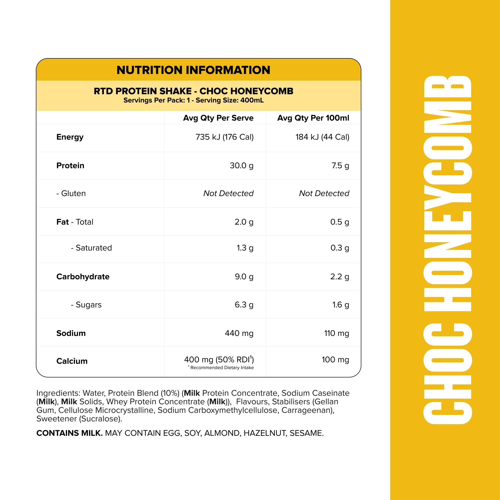 Protein Shake RTD - Choc Honeycomb 400ml Bottle (6 Pack) - Image 2