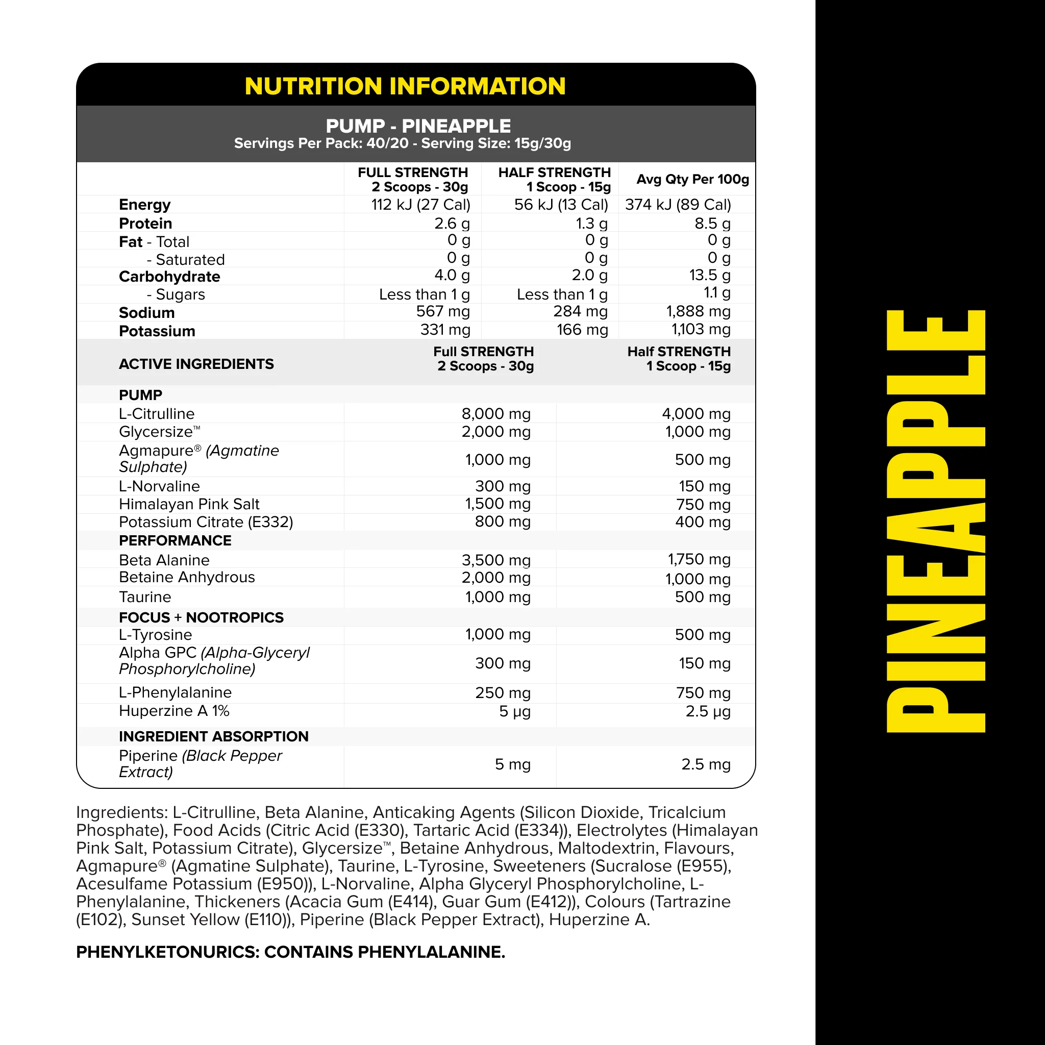 PUMP Pre-Workout Caffeine Free - Pineapple - 40 serves - Image 2