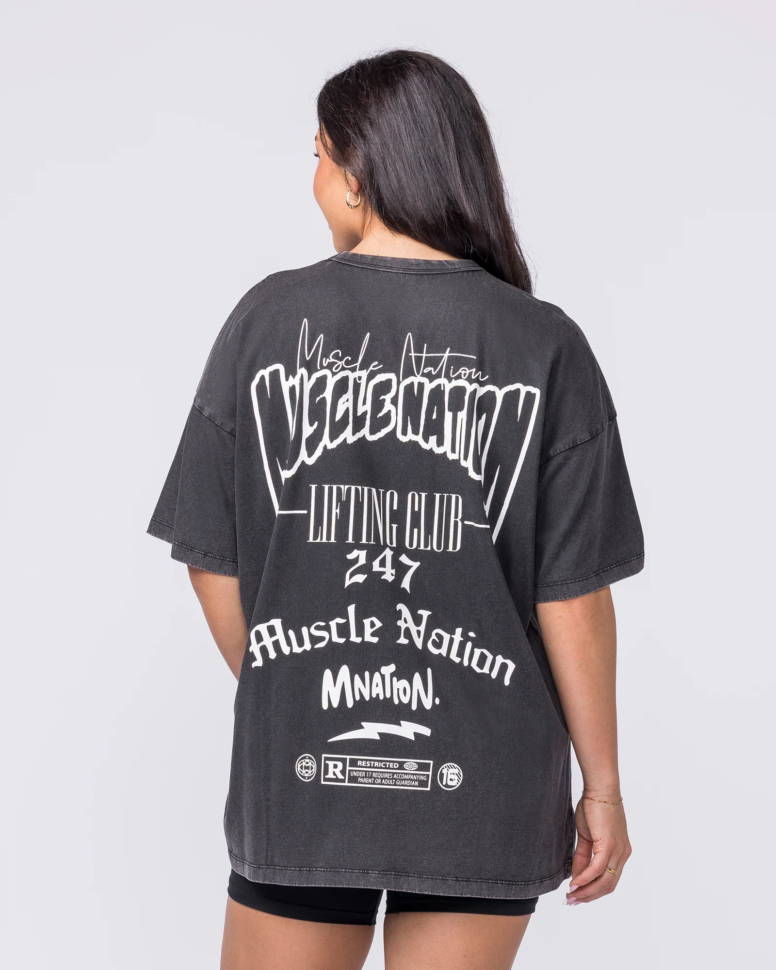 Rated R Oversized Vintage Tee - Washed Black / White - Image 5