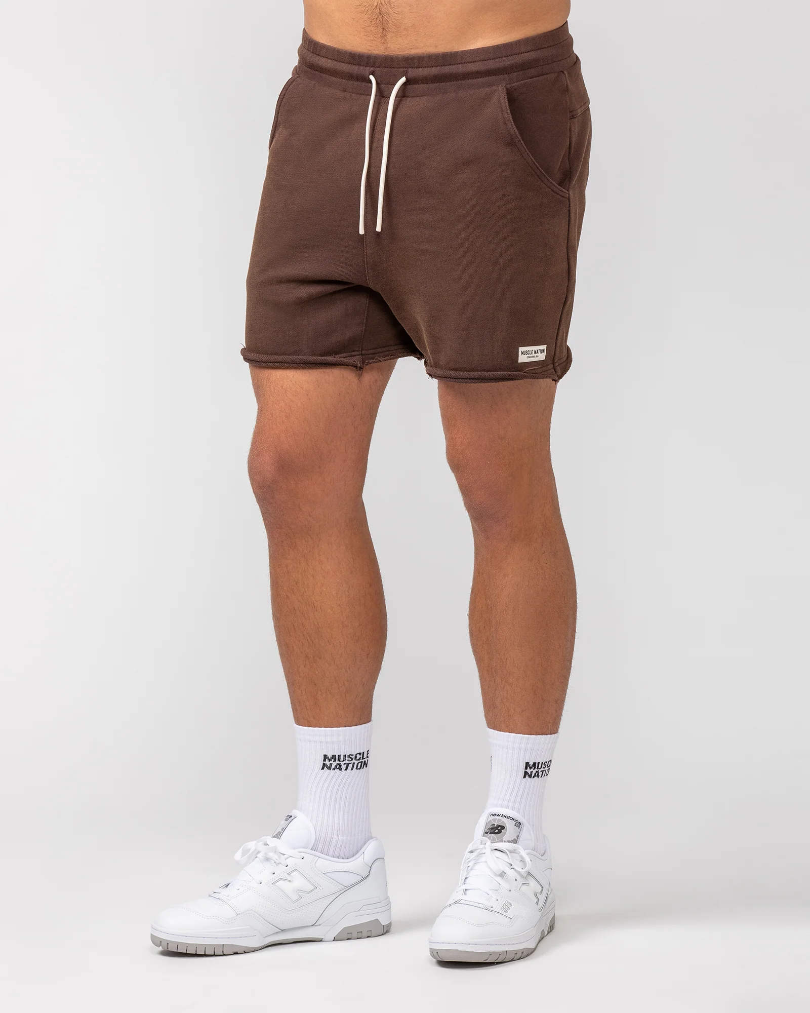 Raw Hem 5" Shorts - Washed Brown - Image 3