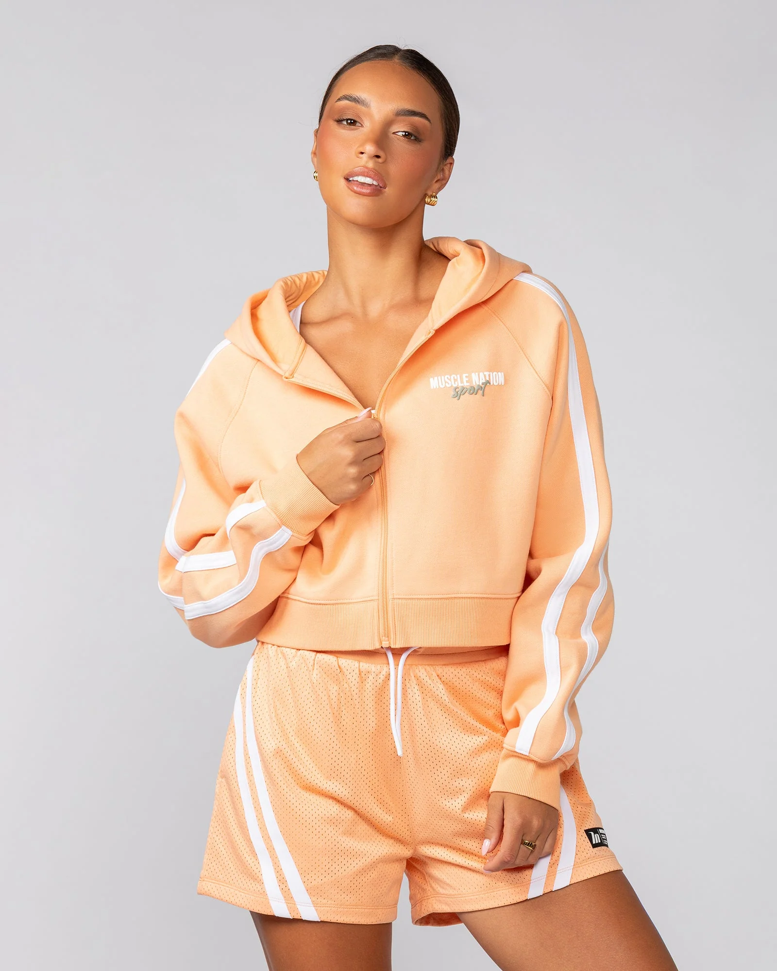 Recoup Cropped Zip Up Hoodie - Melon - Image 2