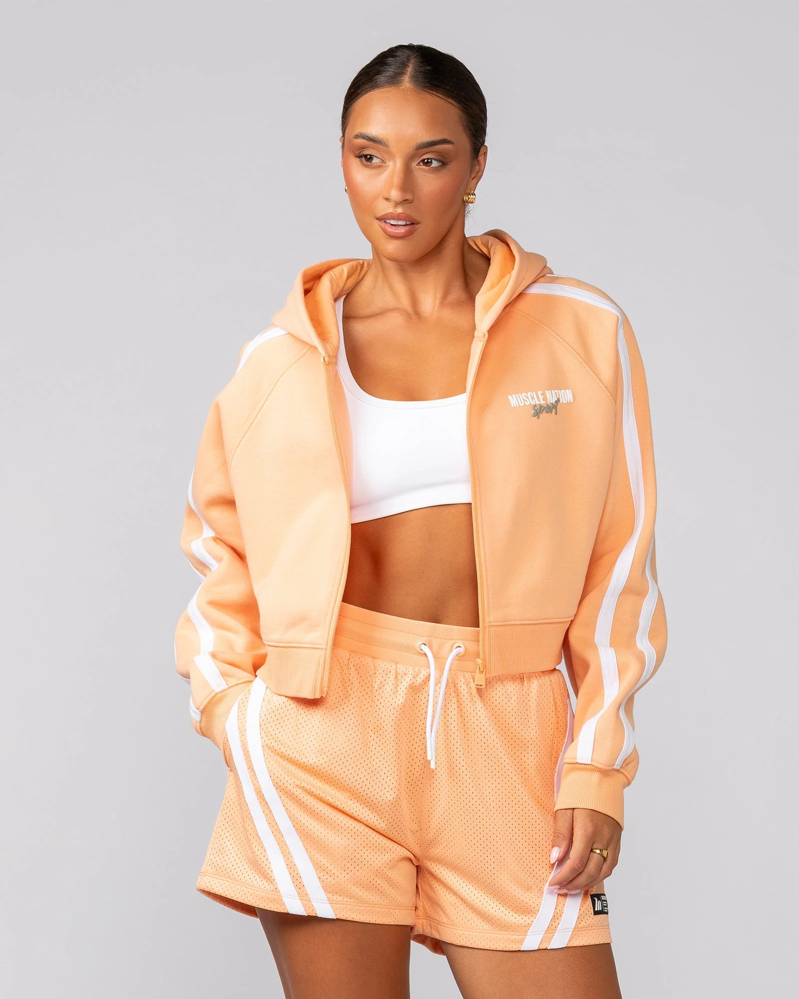 Recoup Cropped Zip Up Hoodie - Melon - Image 3