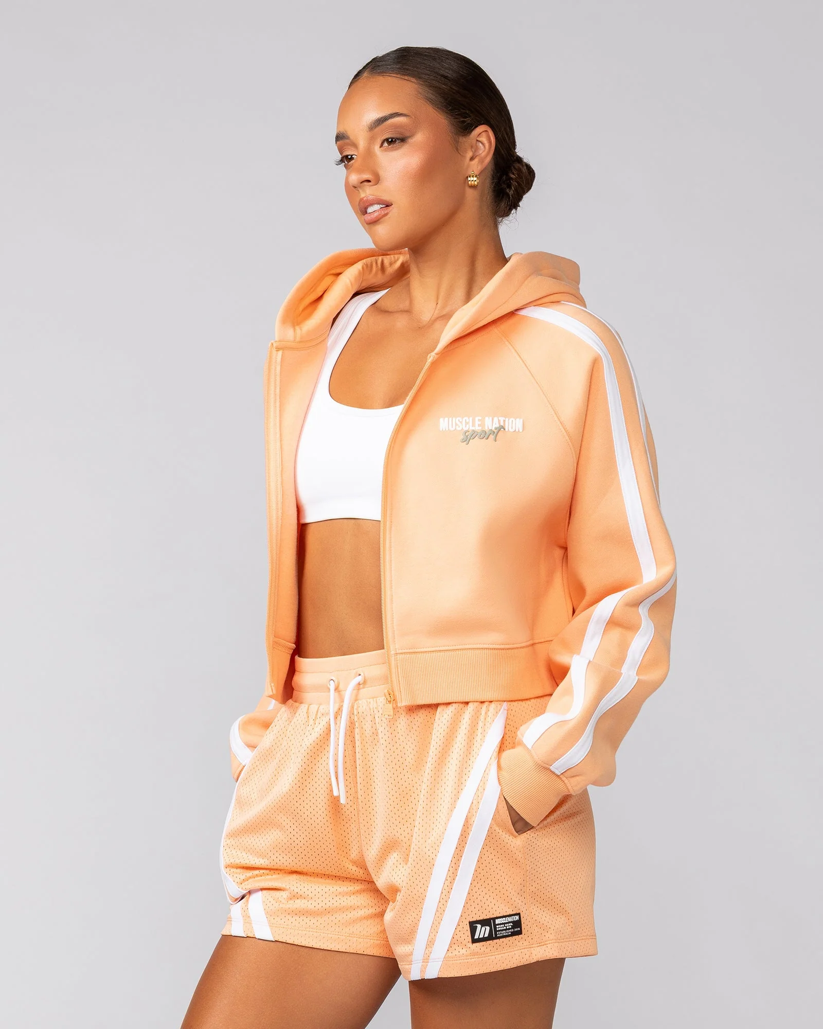 Recoup Cropped Zip Up Hoodie - Melon - Image 4