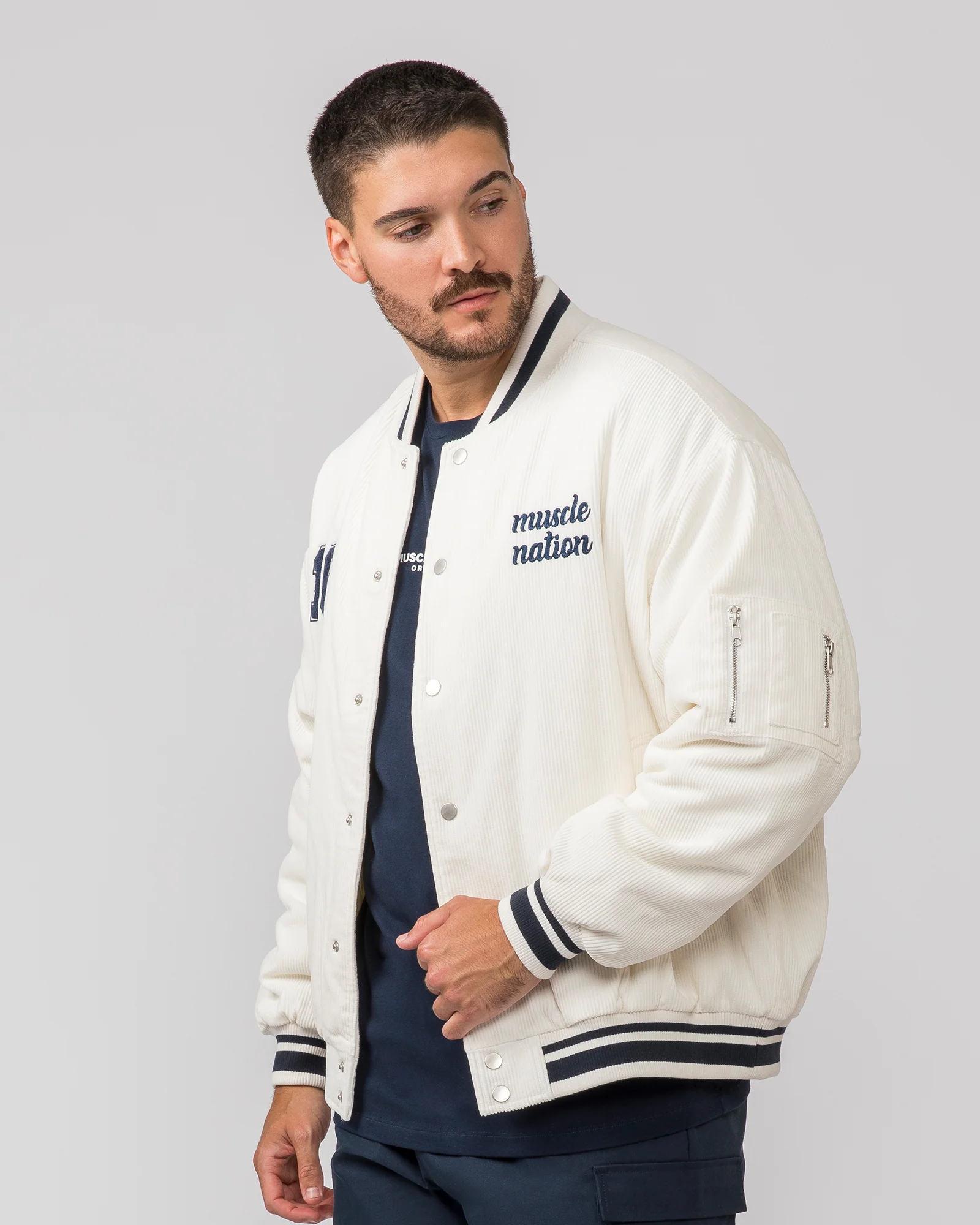 Retro Cord Bomber Jacket - Travertine - Image 3