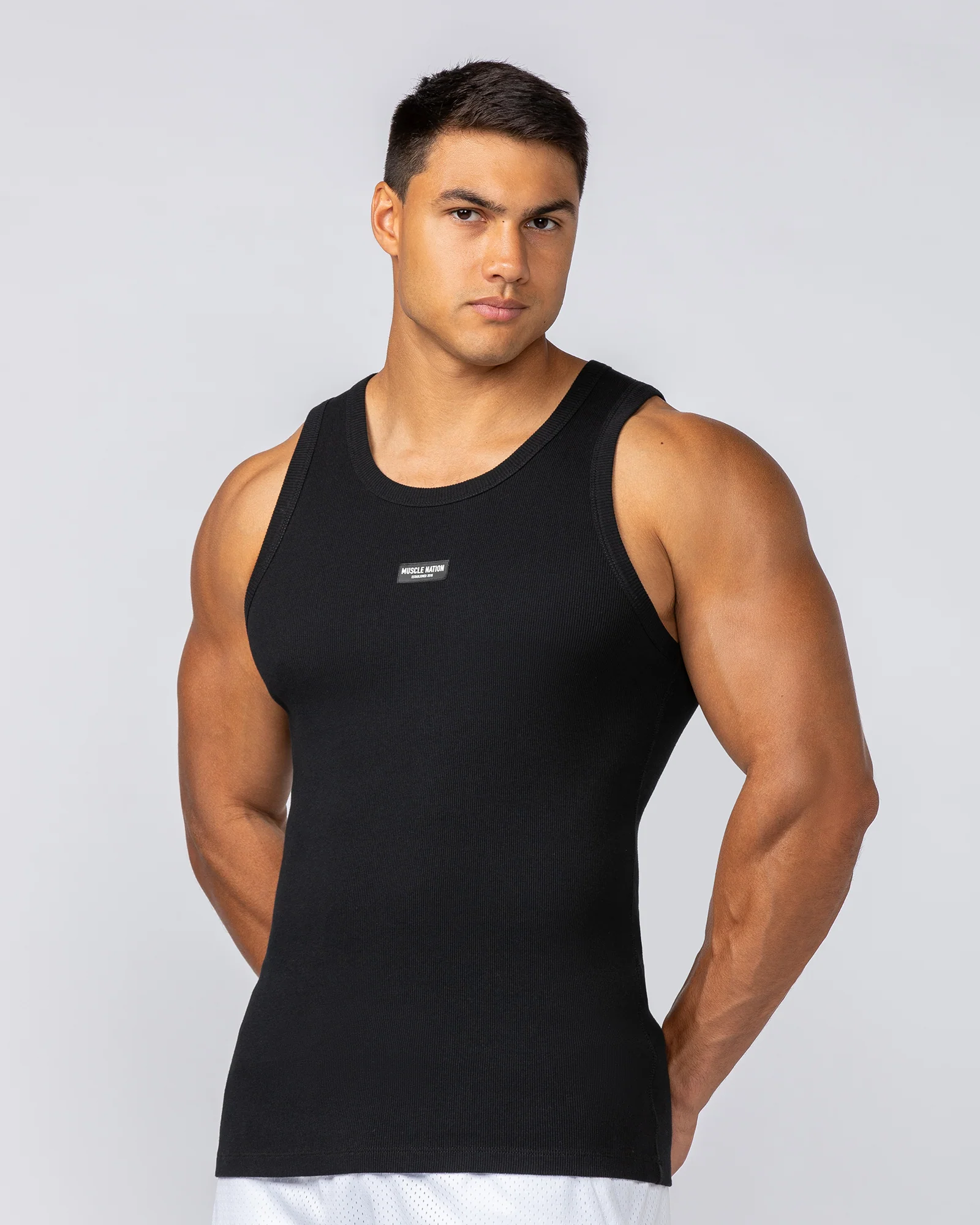 Rib Fitted Training Tank - Black - Image 3