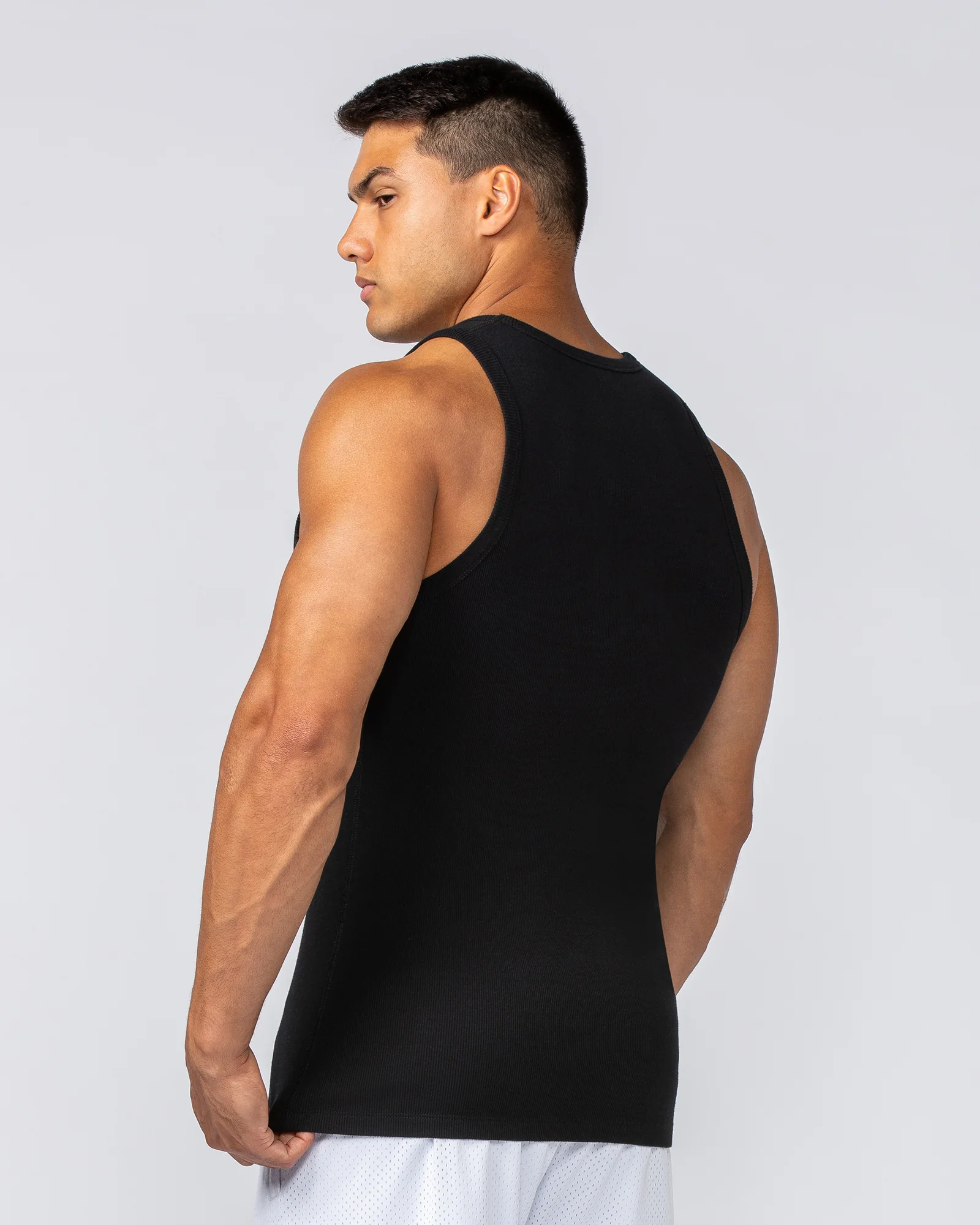 Rib Fitted Training Tank - Black - Image 4